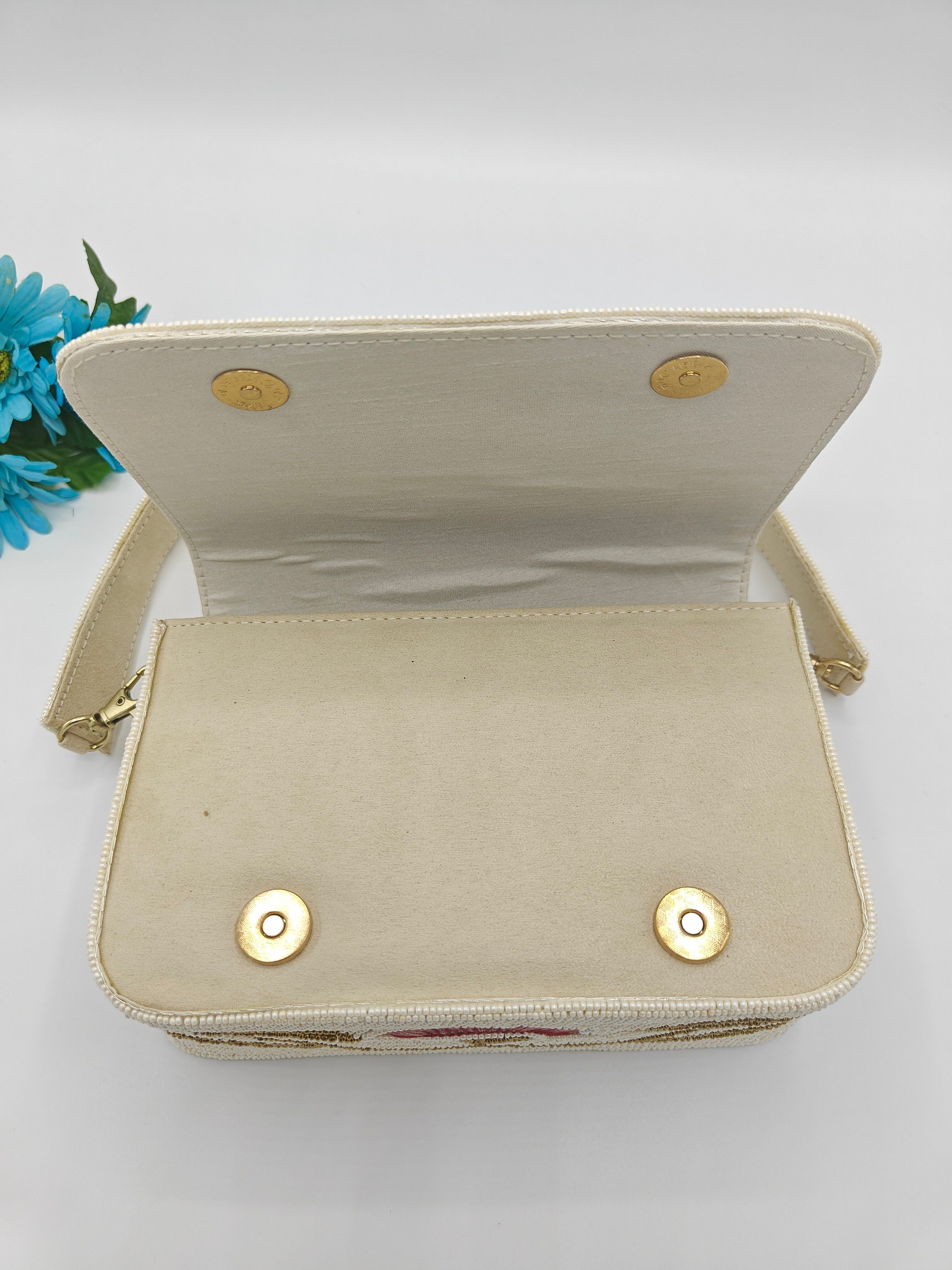 Ivory Peach Floral Beaded Bag | Bridal Wedding Guest Purse view 4