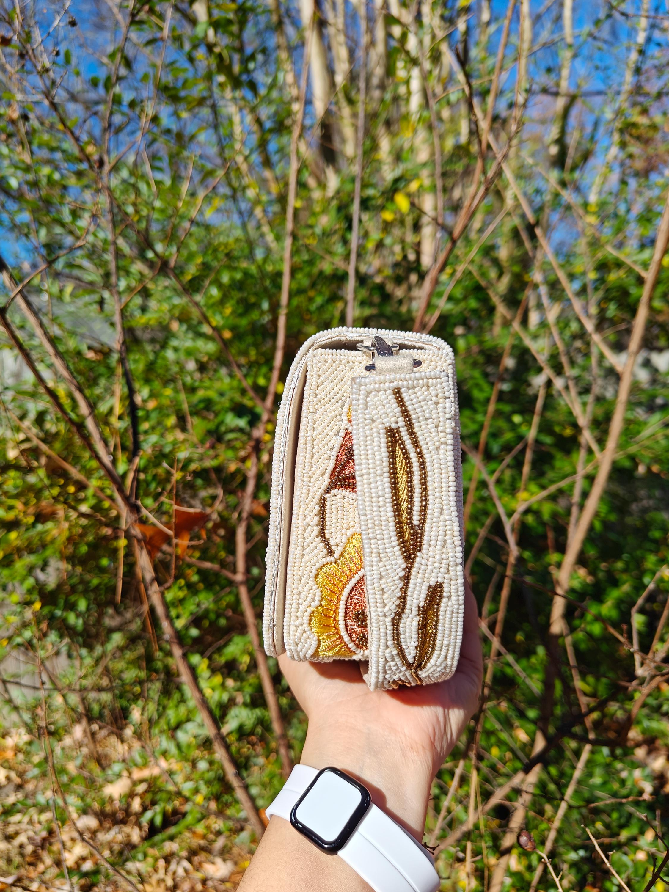 Ivory Wedding Clutch | Yellow Floral Beaded Bridal Purse view 5