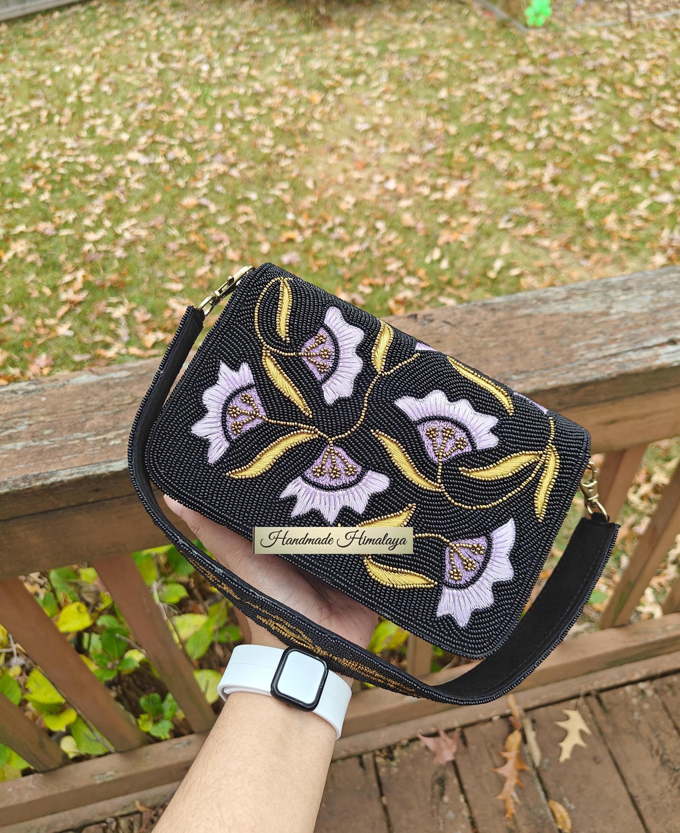 Black Purple Beaded Bag | Lilac Bridal Wedding Evening Purse view 2