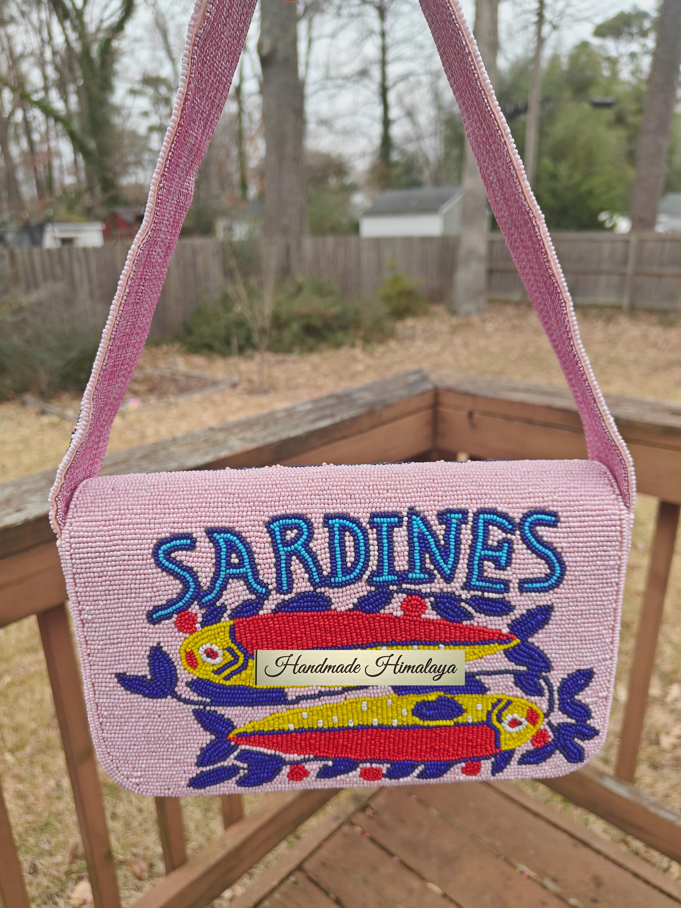Sardines Beaded Bag: Pink Fish Purse Handbag view 8