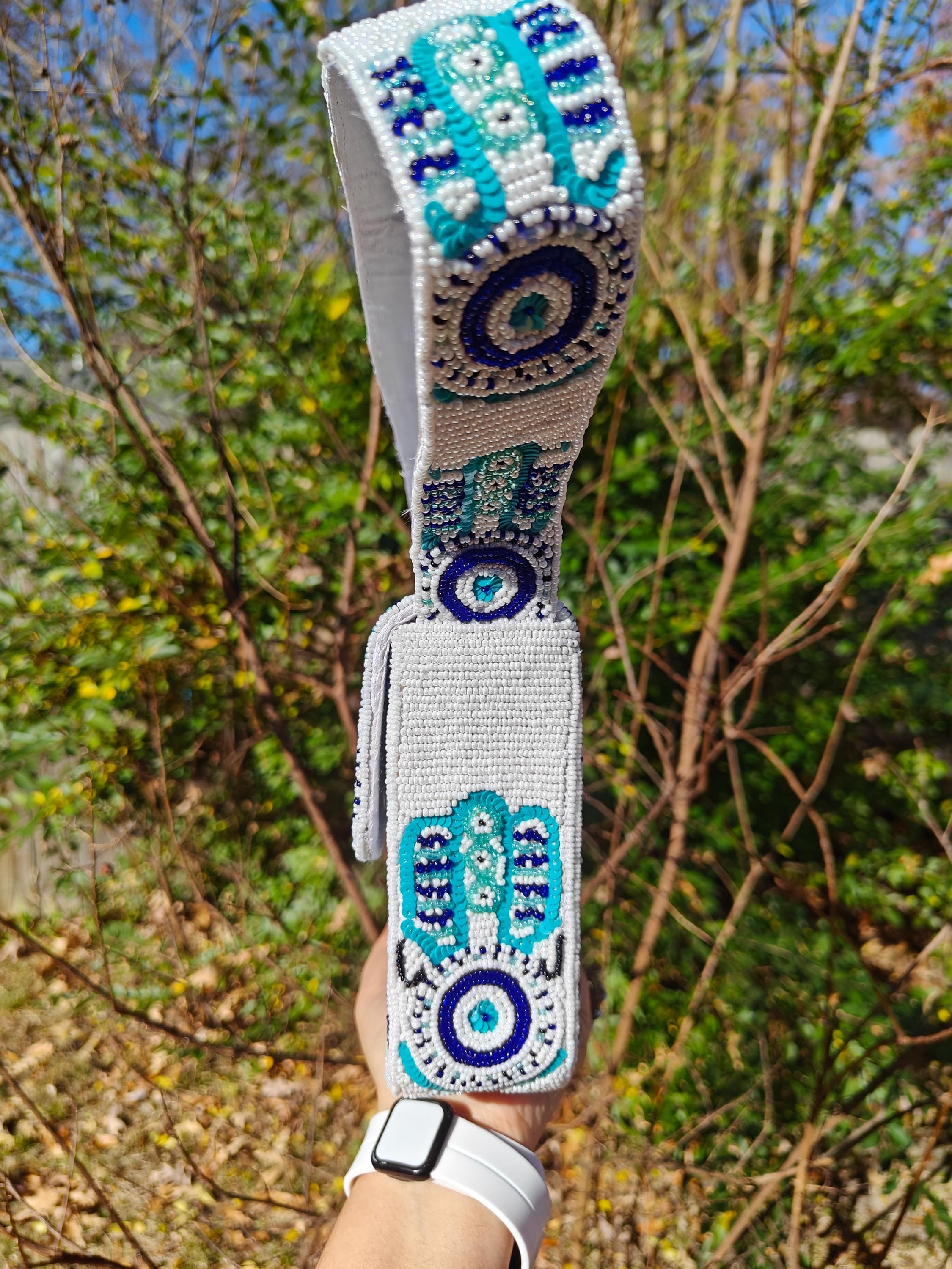 Beaded Hamsa Hand Evil Eye Protection Shoulder Bag: White-blue Turquoise Purse for Women view 5