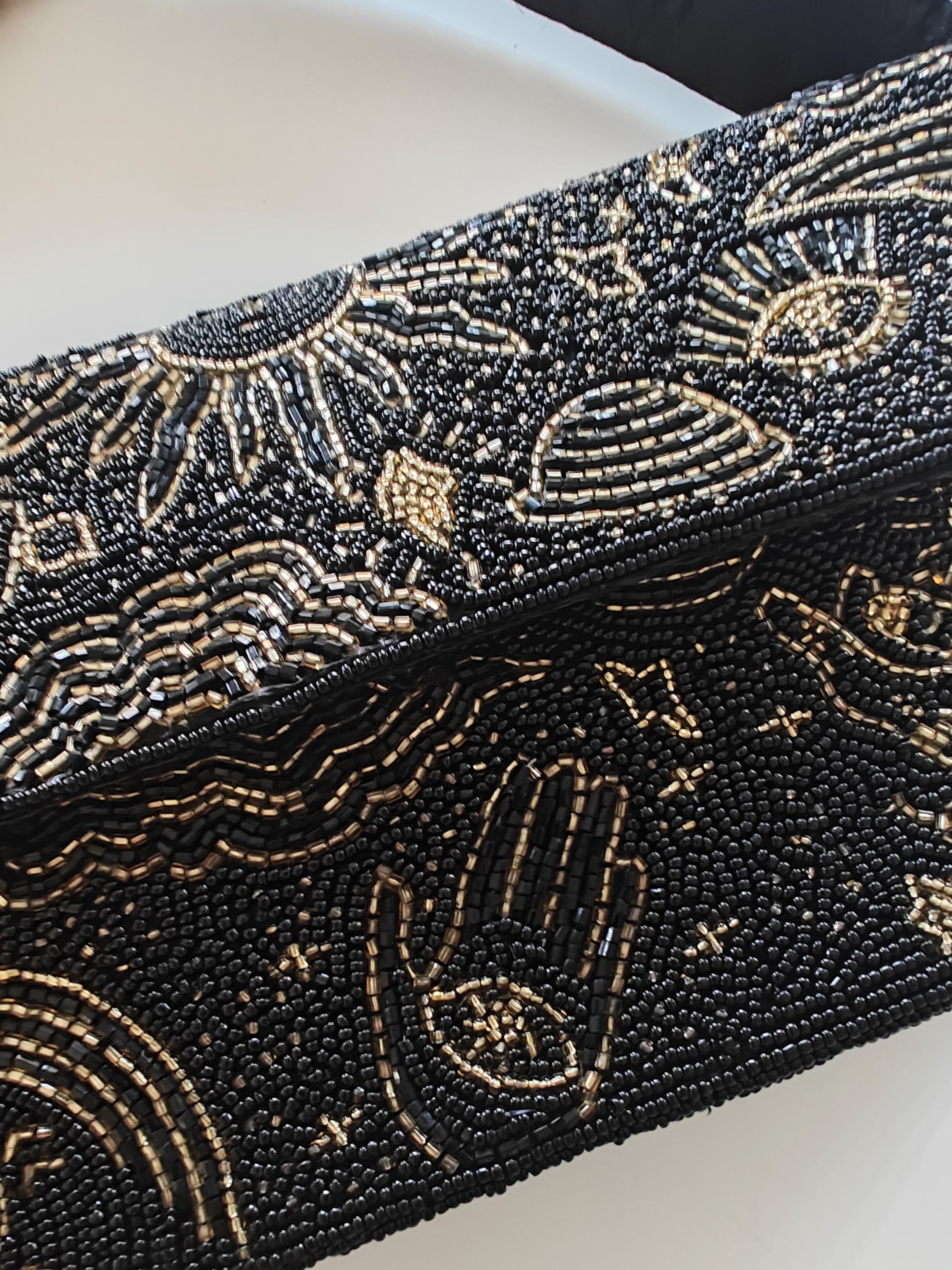Black Beaded Cosmic Sun Eye Shoulder Bag | Mystical Astrology Handcrafted Purse view 5