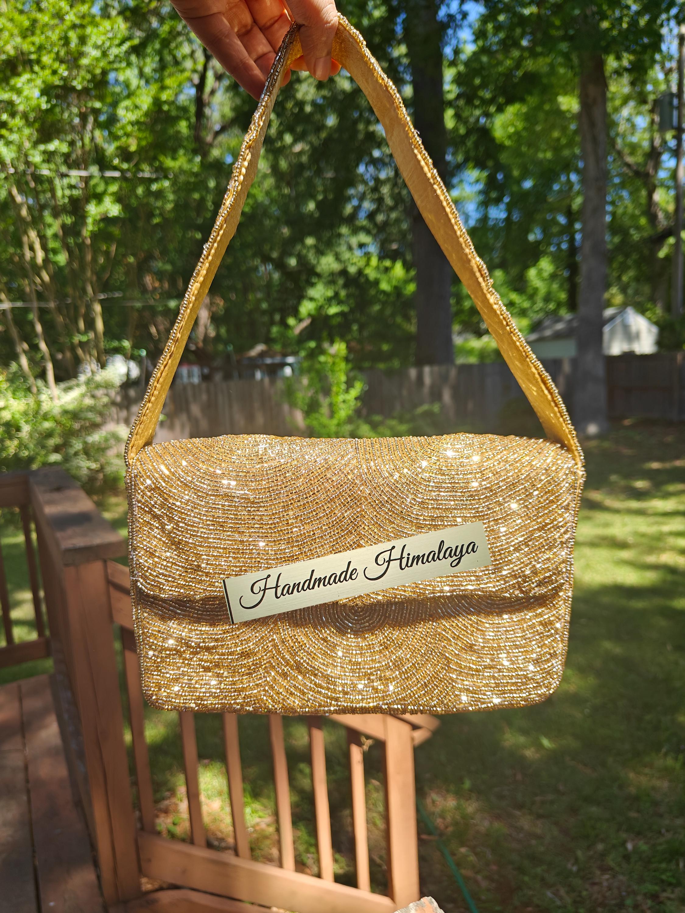 Gold Beaded Evening Bag | Formal Shoulder Purse view 6