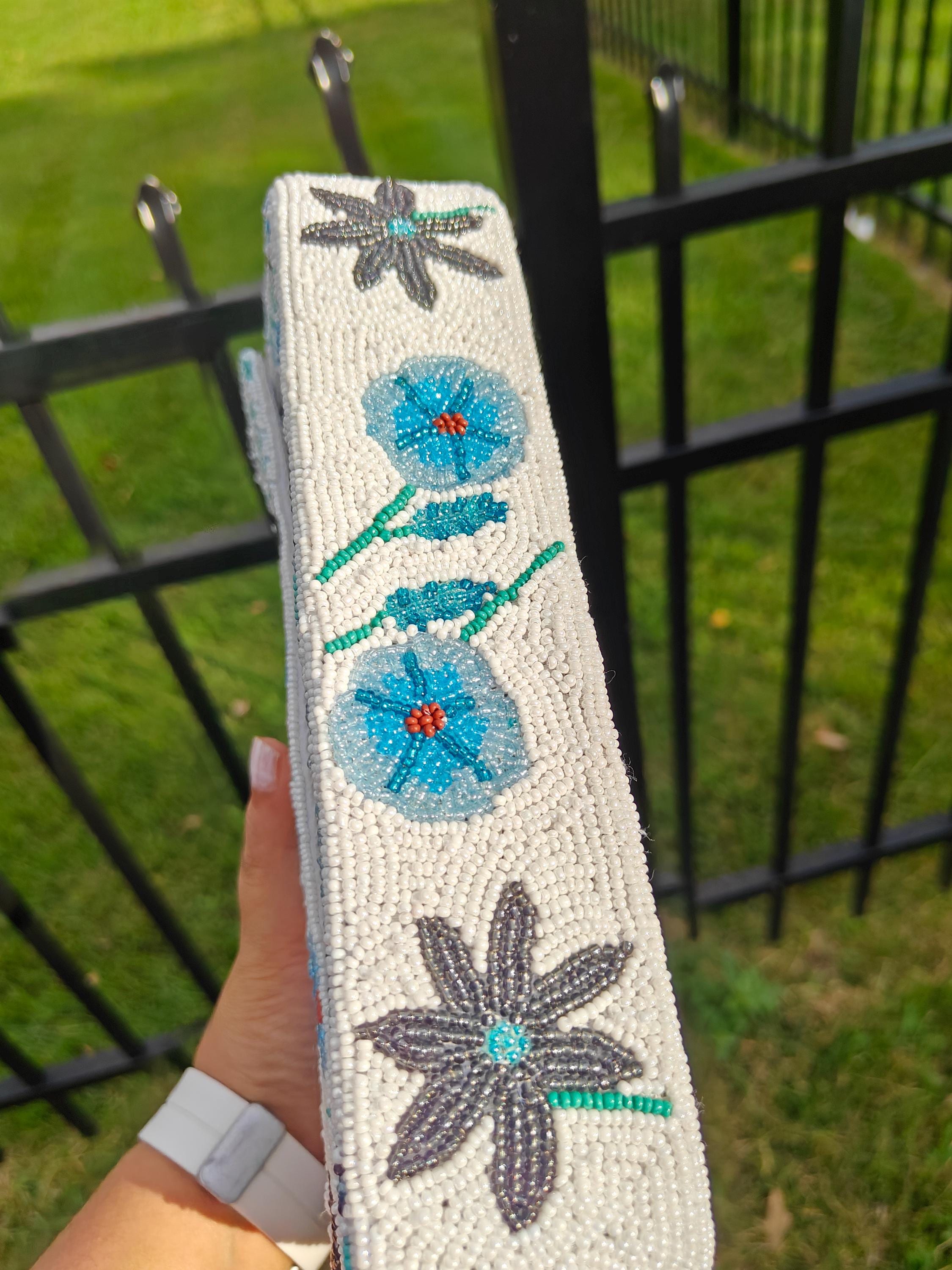 Blue Bird Beaded Shoulder Bag | Floral Statement Purse view 4