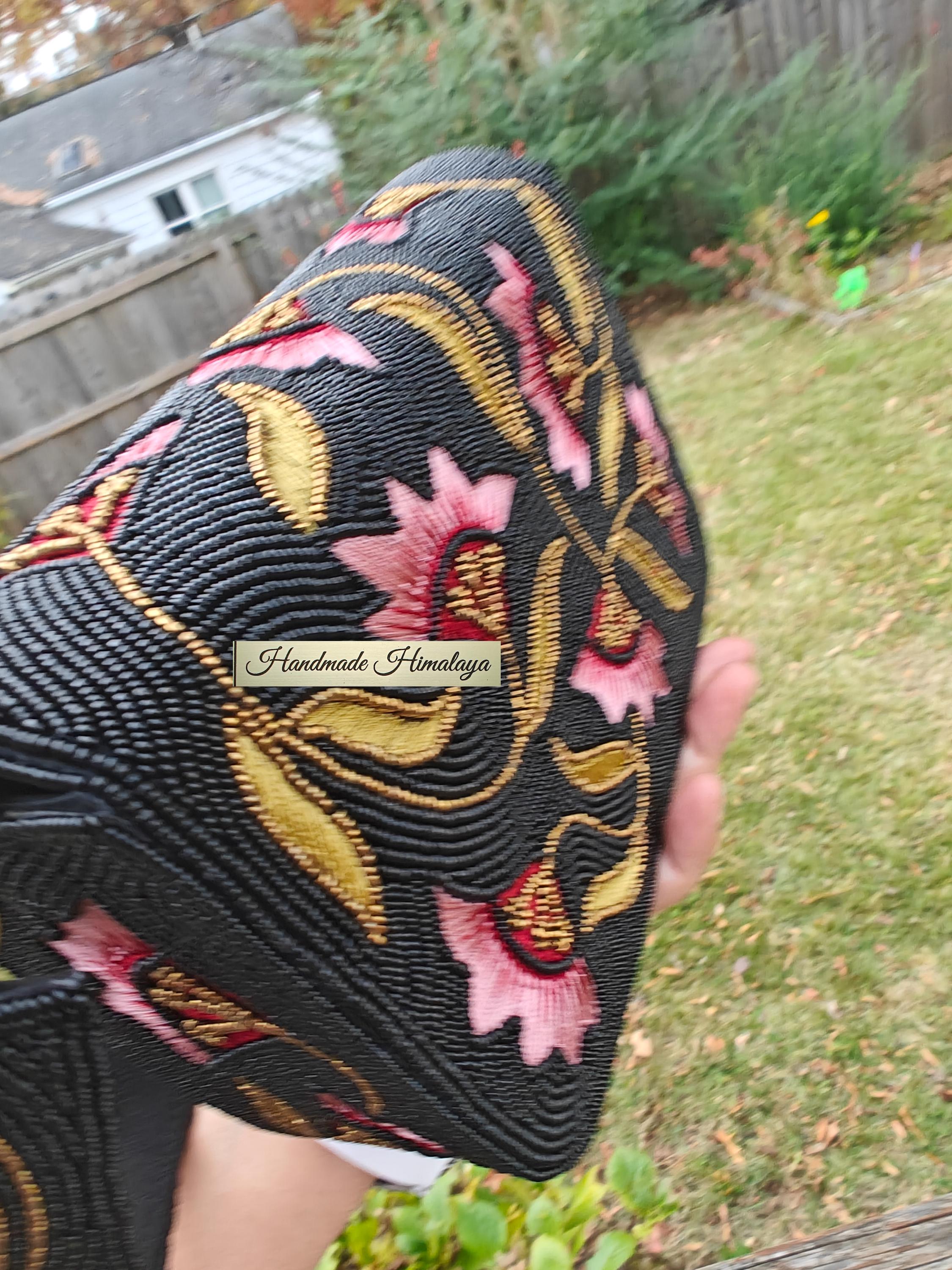 Black Floral Beaded Clutch | Pink Gold Embroidered Evening Bag | Cherry Blossom Wedding Bridal Handbag view 2