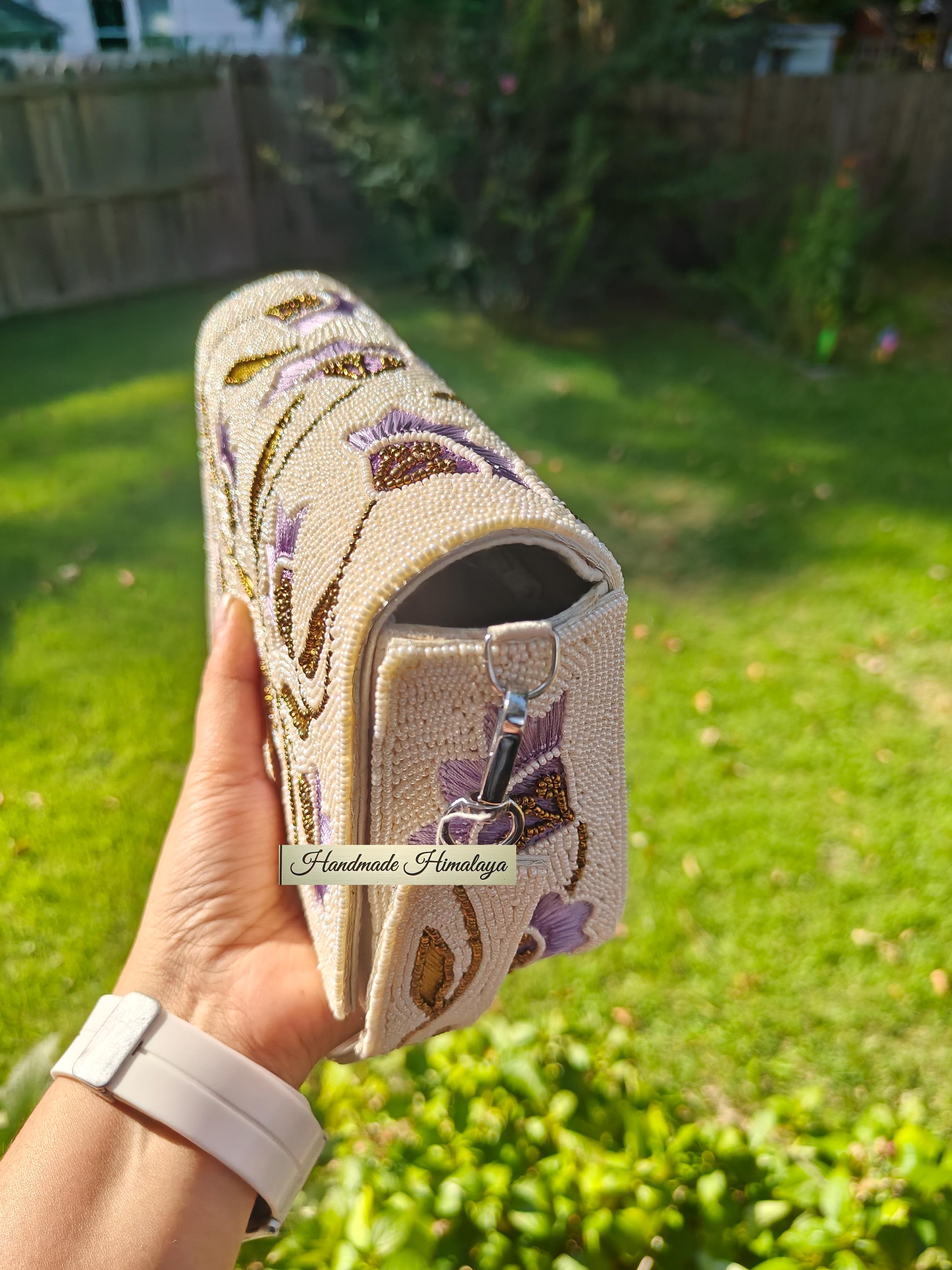 Floral Beaded Bag | Lilac Purple Wedding Purse view 2