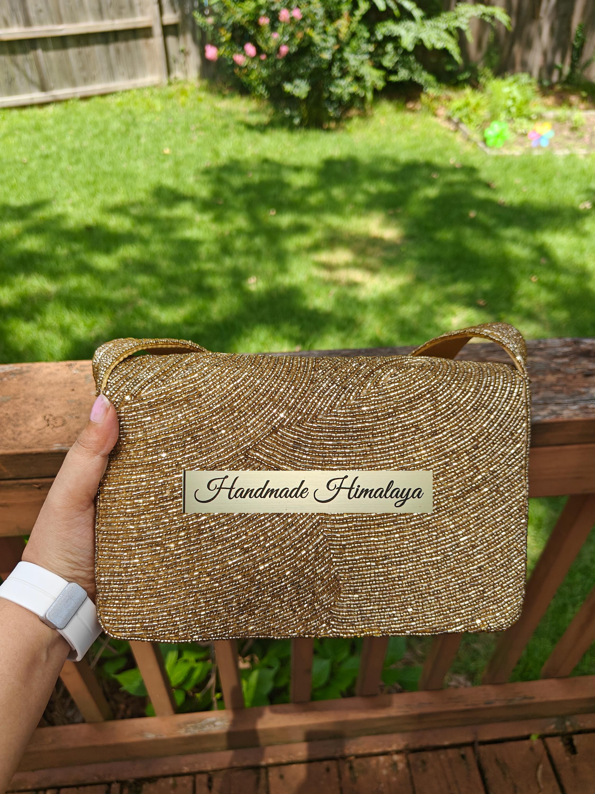 Gold Beaded Evening Bag | Formal Shoulder Purse view 4