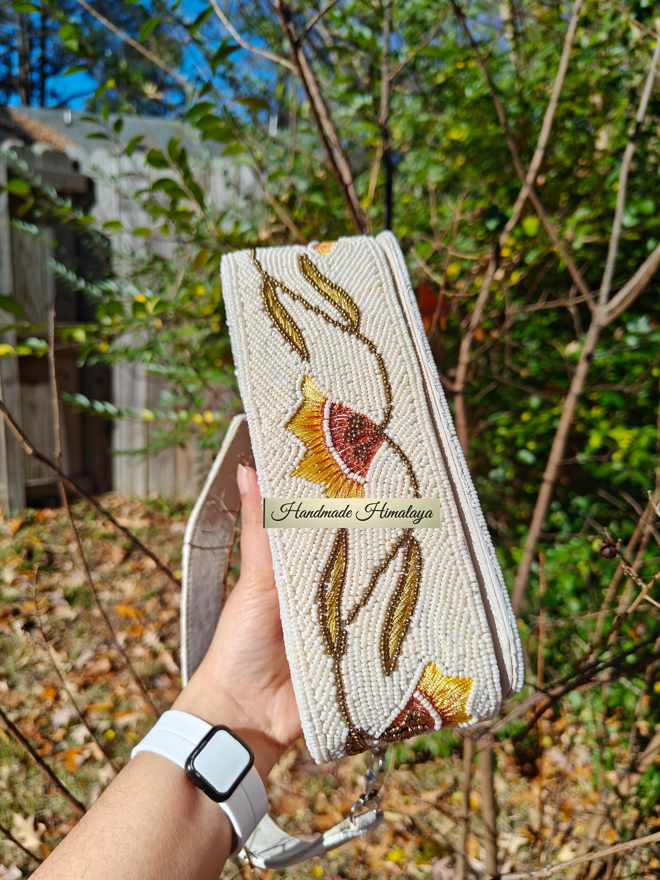 Ivory Wedding Clutch | Yellow Floral Beaded Bridal Purse view 7