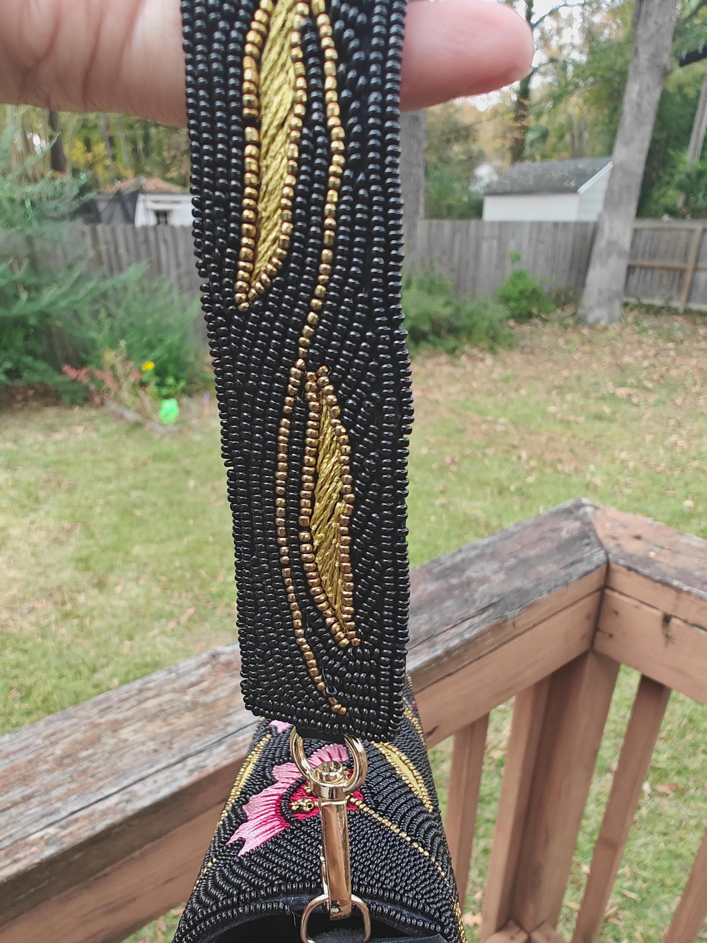 Black Floral Beaded Clutch | Pink Gold Embroidered Evening Bag | Cherry Blossom Wedding Bridal Handbag view 6
