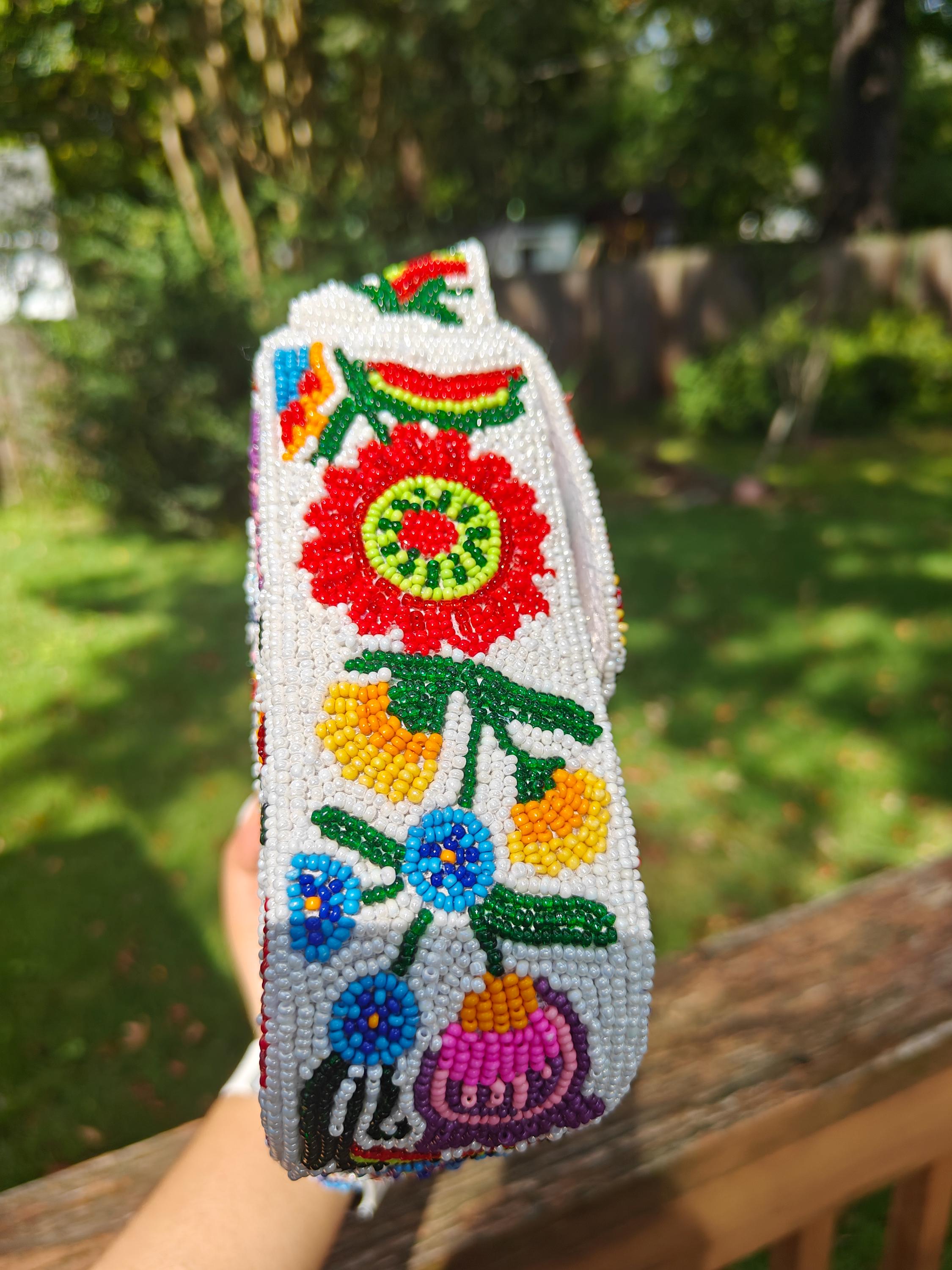 Peacock Beaded Handbag | Floral Seed Bead Purse & Folk Art Beaded Purse Clutch view 6