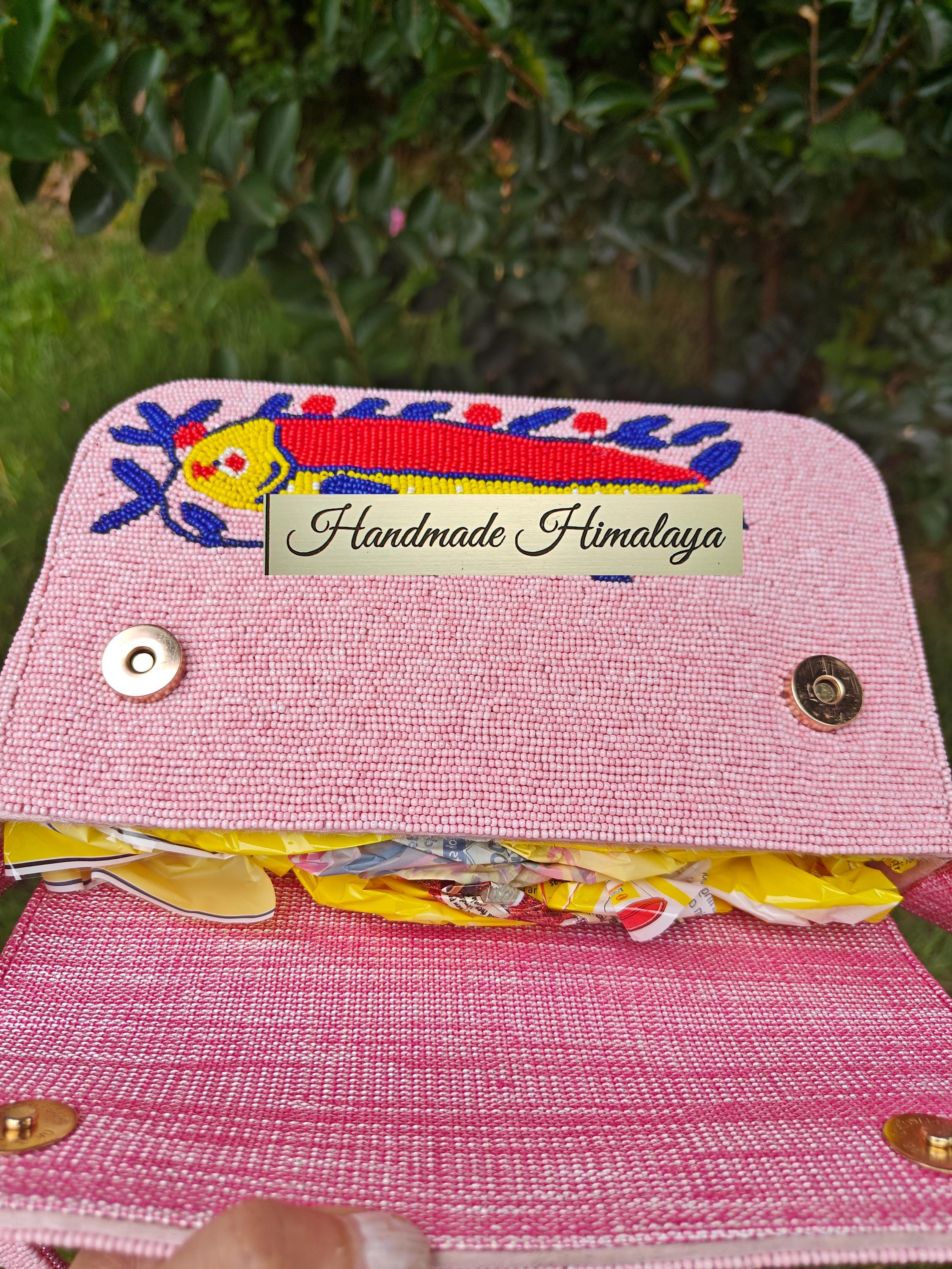 Sardines Beaded Bag: Pink Fish Purse Handbag view 3