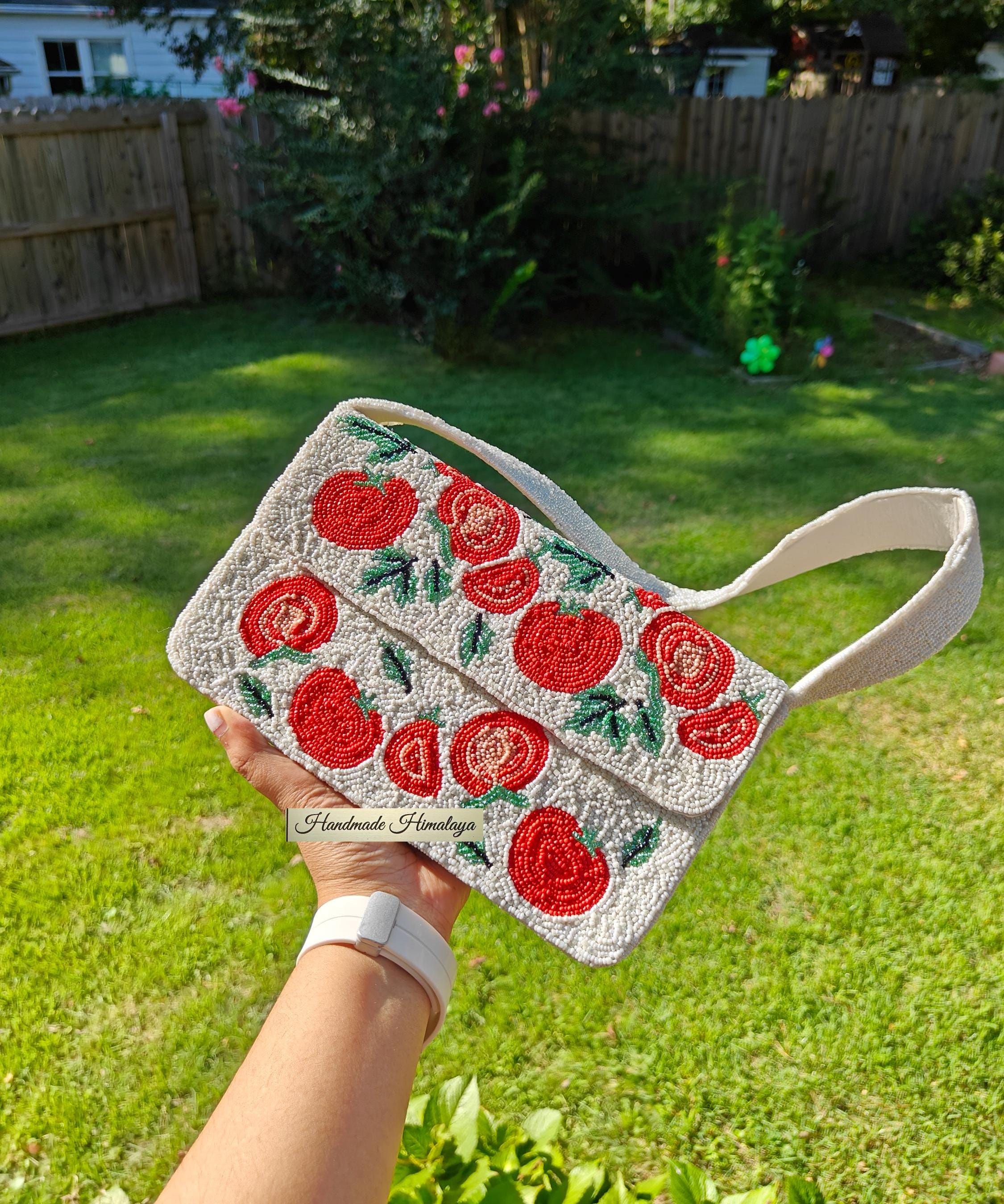 Tomato Beaded Bag: Handmade Embroidered Shoulder Purse