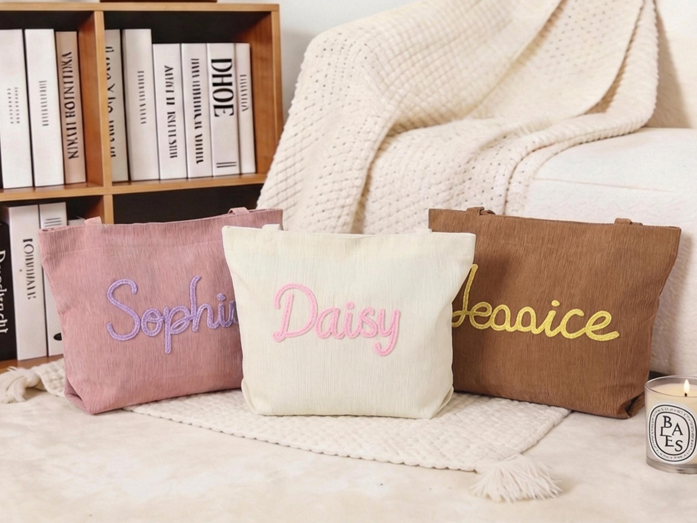 Personalized Embroidered Tote, Monogrammed Corduroy Tote Bag, Bachelorette Gifts,traveling Handbag, Bridesmaid Gift view 4