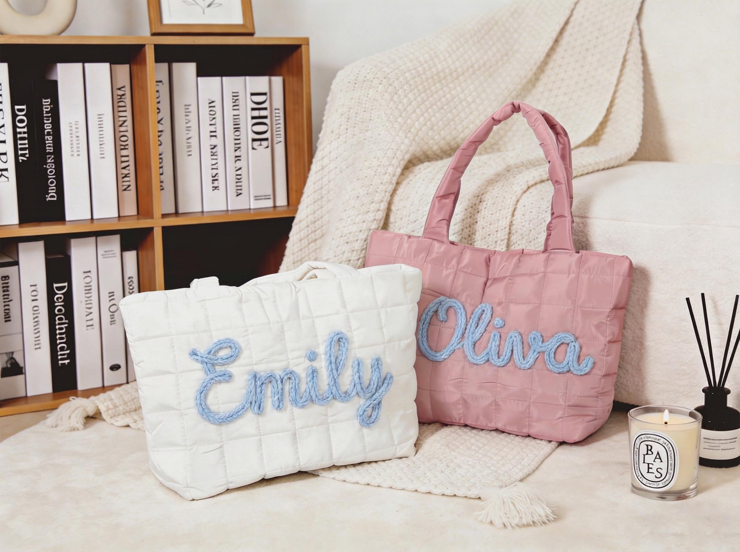 Personalized Quilted Nylon Tote Bag, Custom Monogram Beach Bag view 2