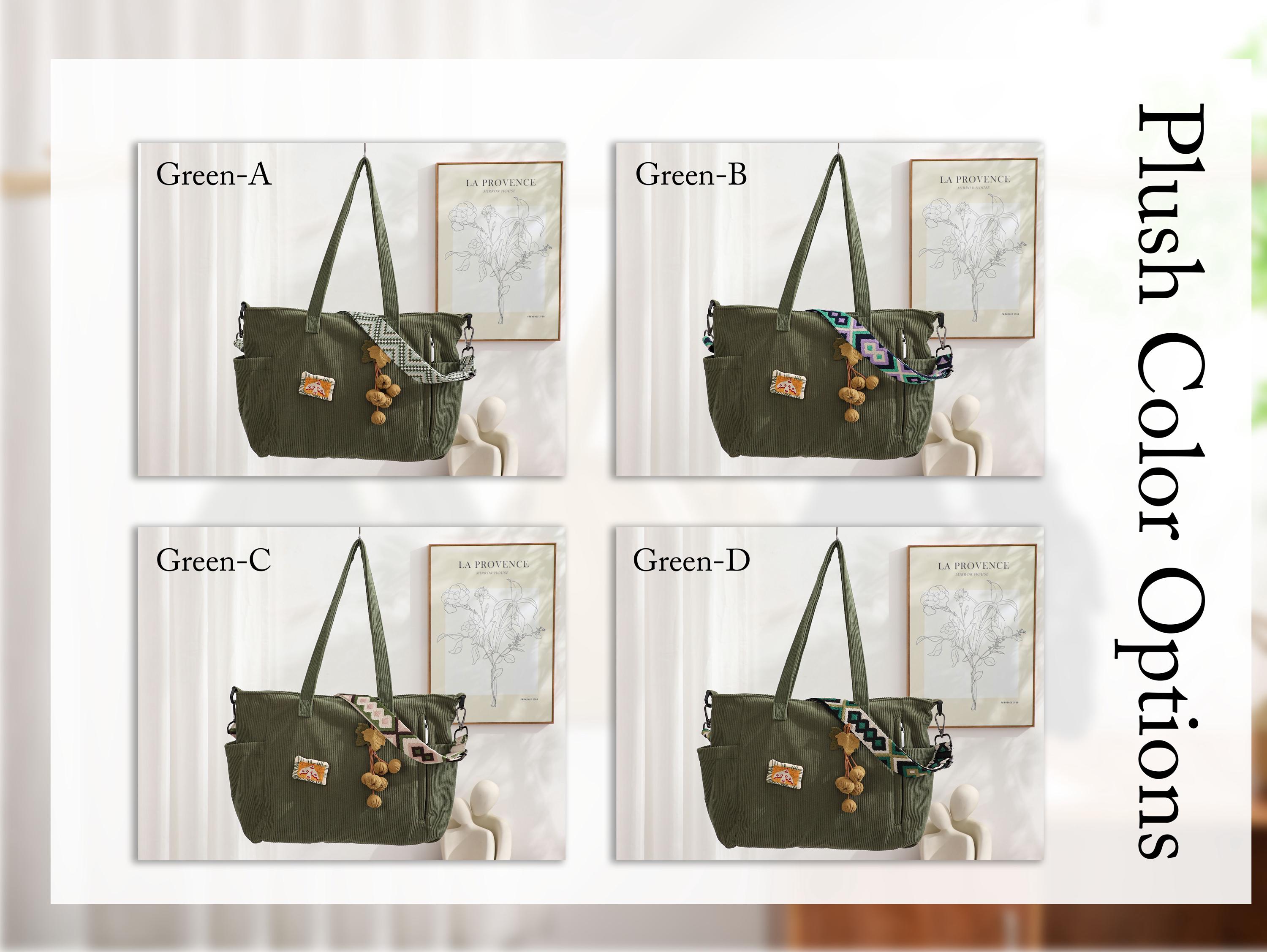 Corduroy Tote Bag, Adjustable Strap, Zipper Close, Everyday Travel Handbag view 9