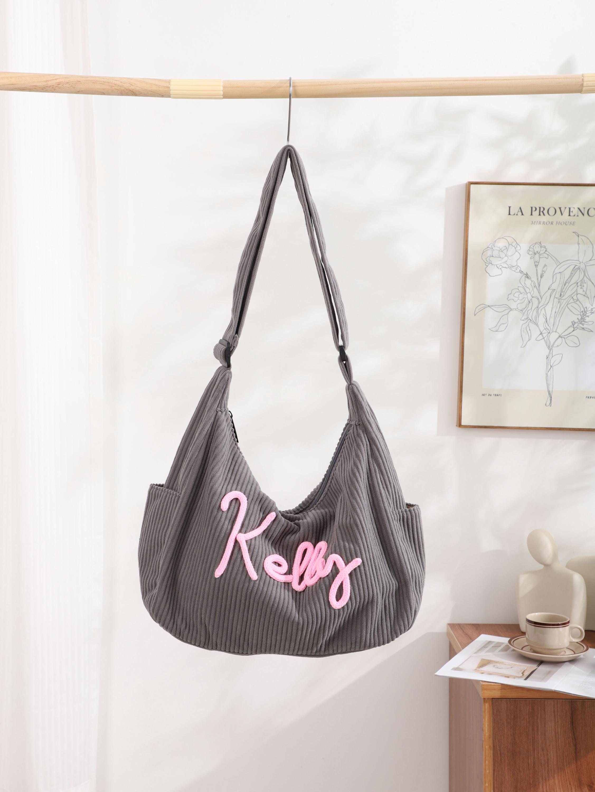 Personalised Corduroy Tote Bag, Custom Name Embroidered Crossbody, Travel Shopping Bag view 8