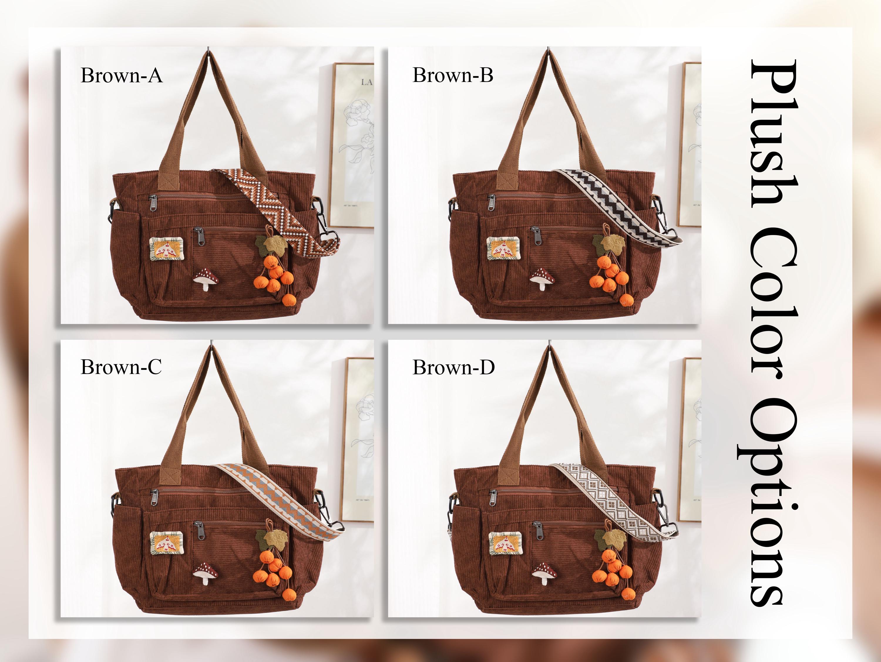 Retro Corduroy Shoulder Bag, Casual Hobo Crossbody Tote, Soft Fabric Zipper Bag view 9