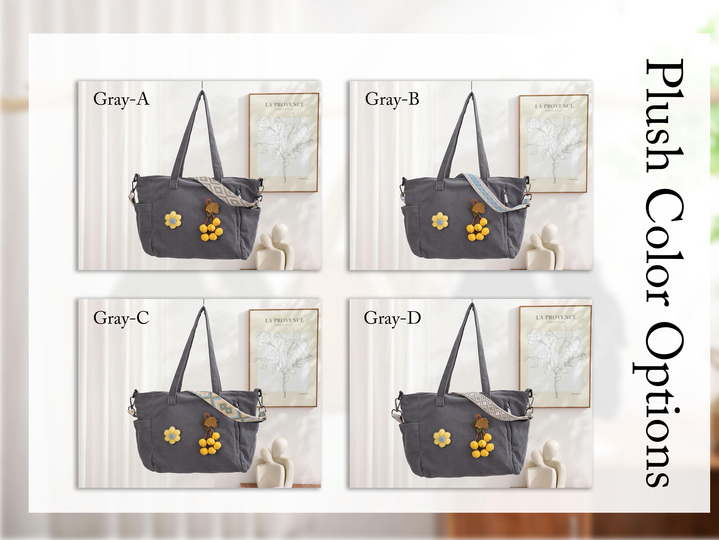 Corduroy Tote Bag, Adjustable Strap, Zipper Close, Everyday Travel Handbag view 13