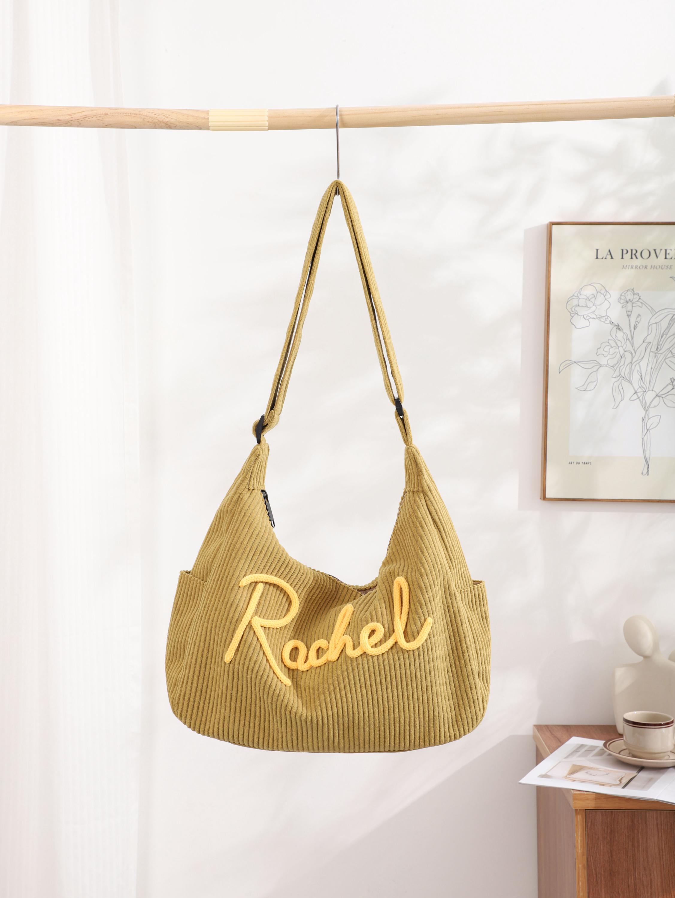 Personalised Corduroy Tote Bag, Custom Name Embroidered Crossbody, Travel Shopping Bag view 3