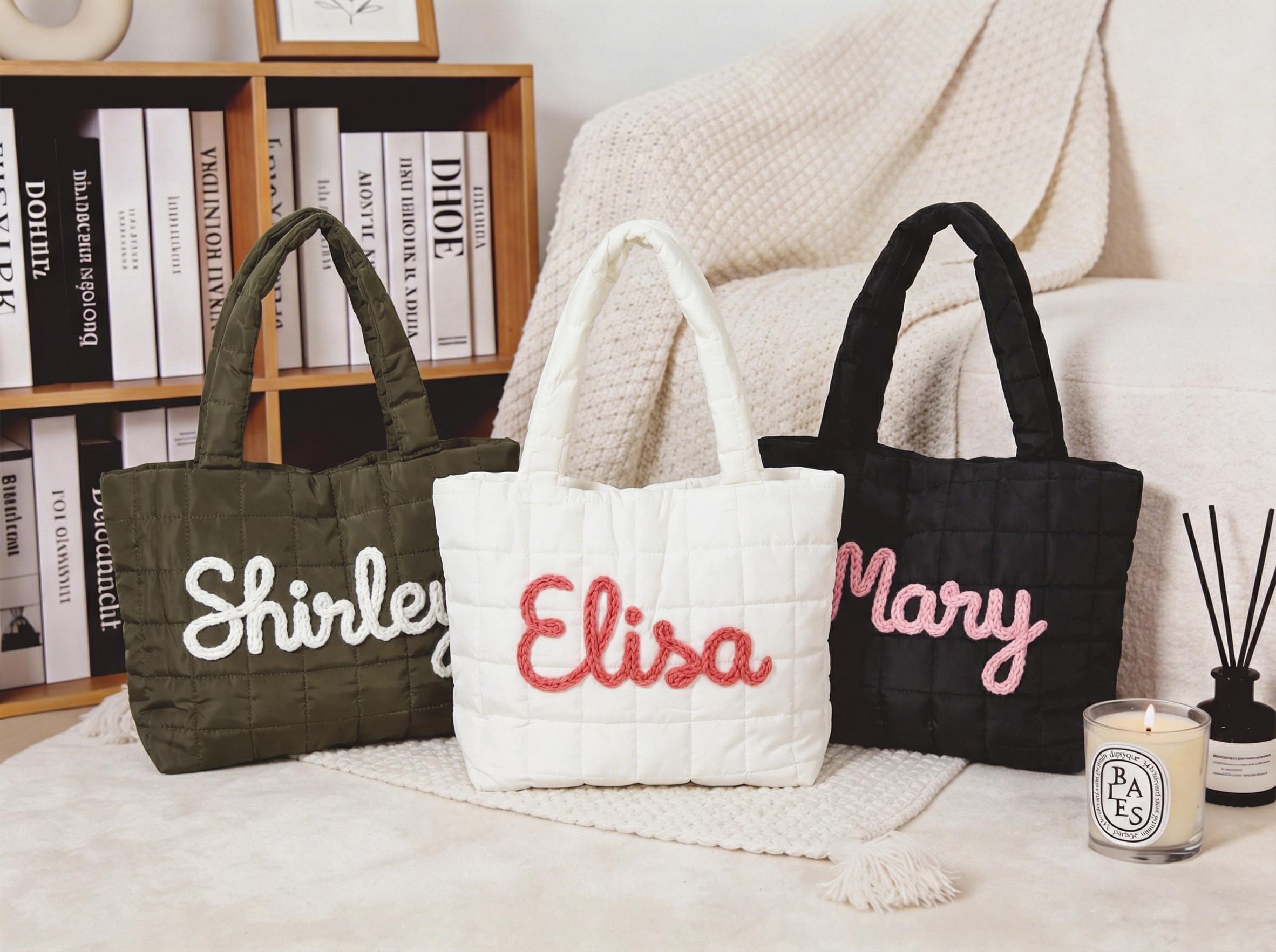 Personalized Quilted Nylon Tote Bag, Custom Monogram Beach Bag view 4