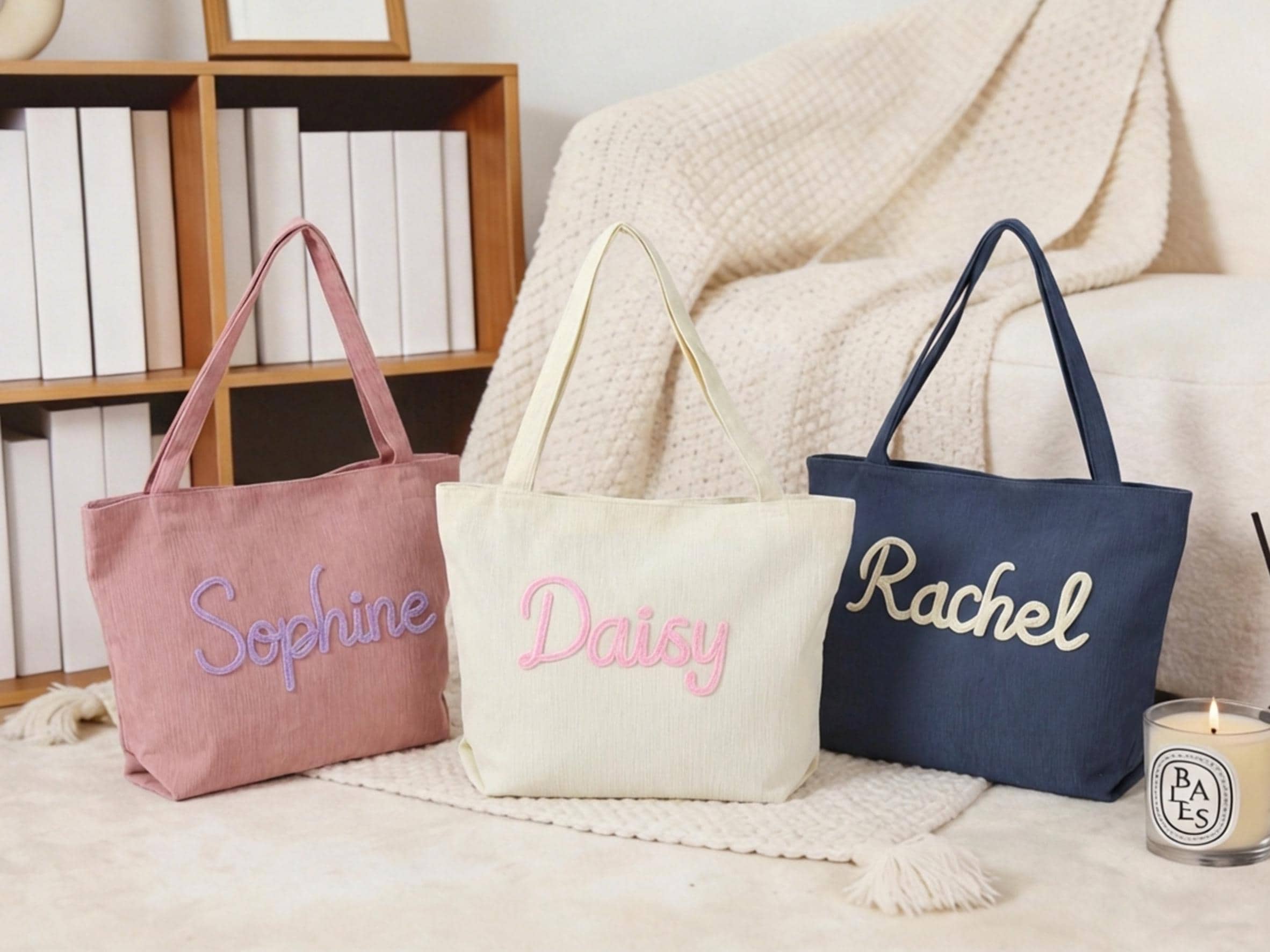 Personalized Embroidered Tote, Monogrammed Corduroy Tote Bag, Bachelorette Gifts,traveling Handbag, Bridesmaid Gift view 2