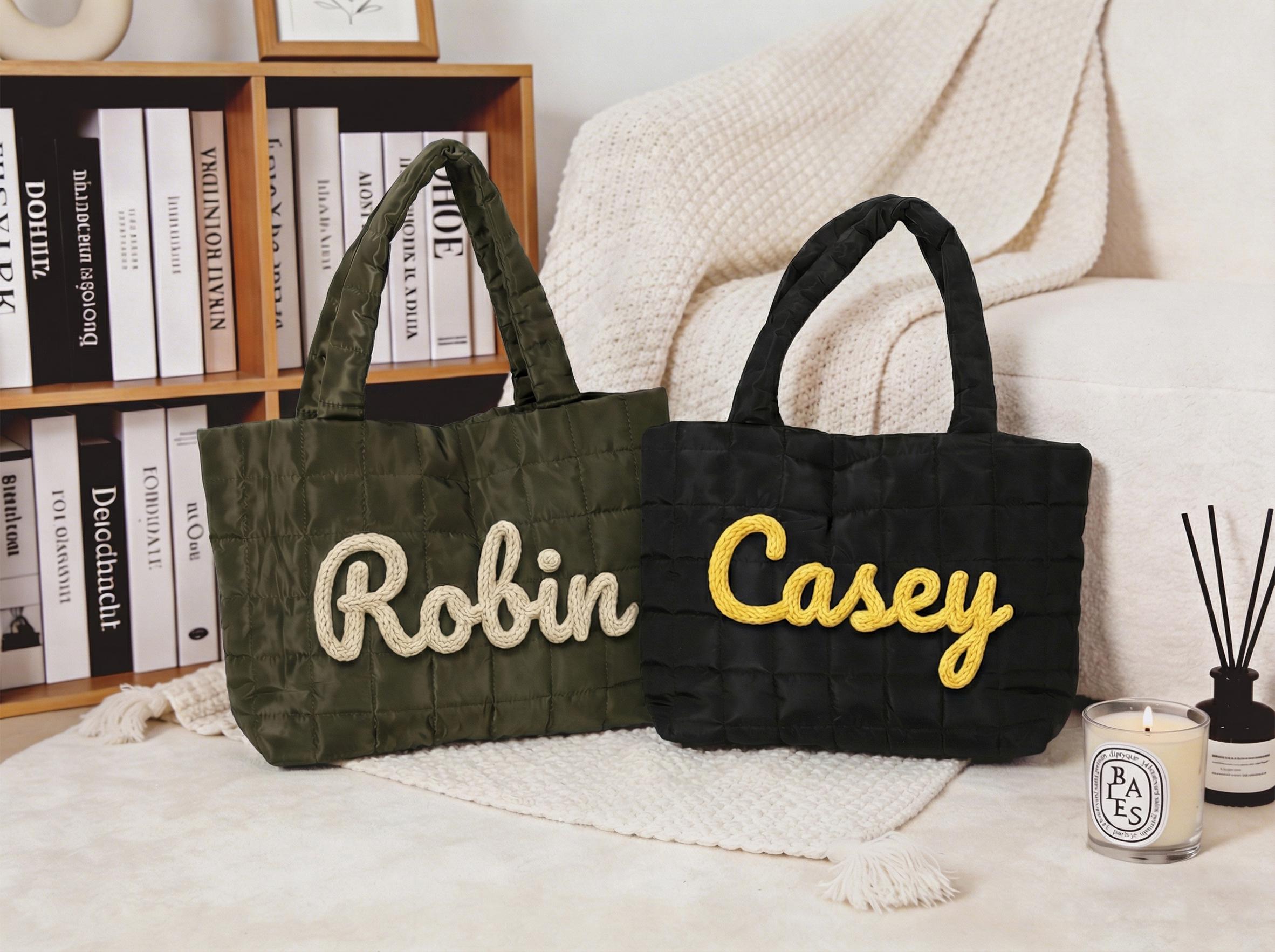Personalized Quilted Nylon Tote Bag, Custom Monogram Beach Bag view 3