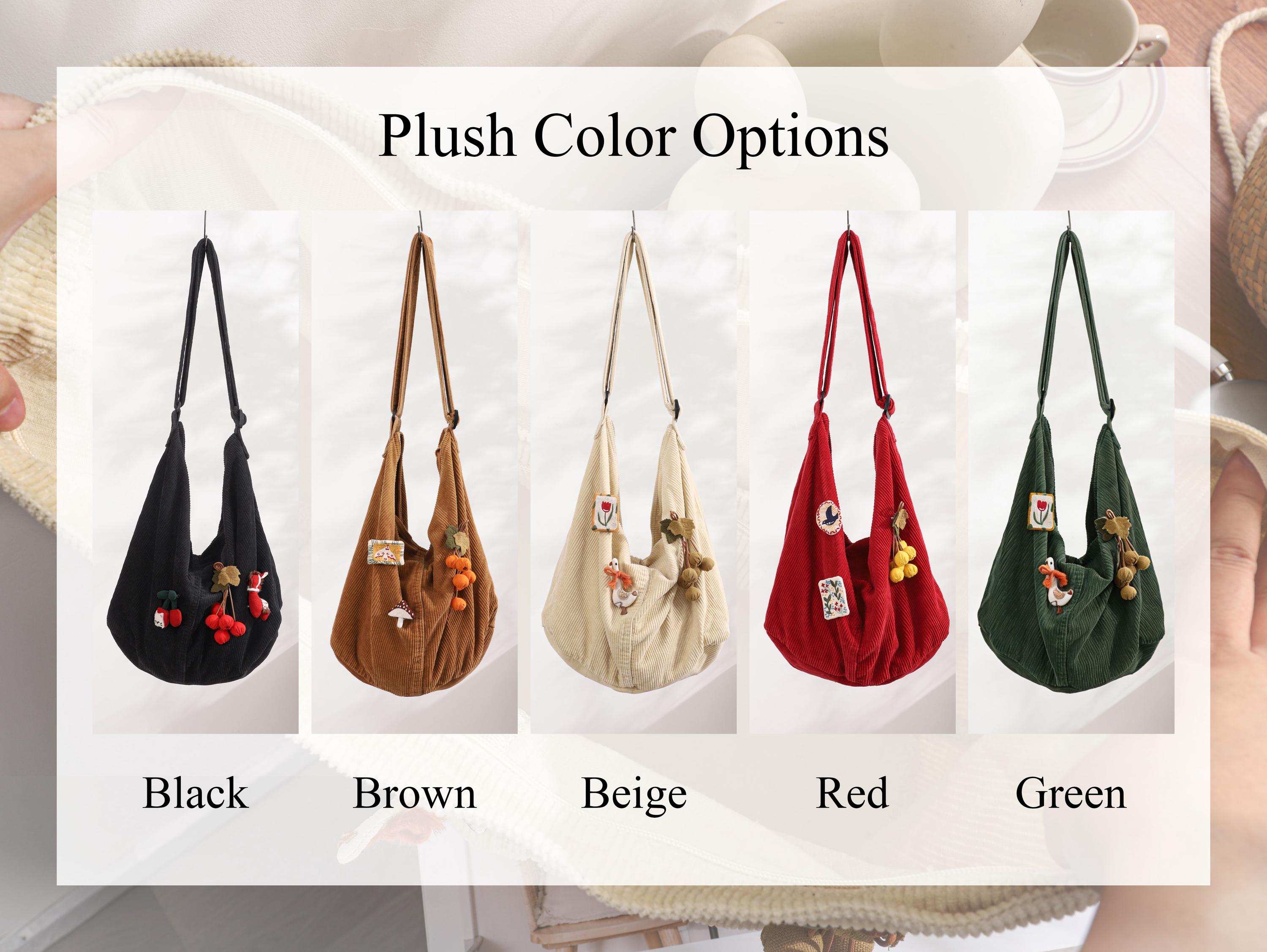 Corduroy Tote Bag, Adjustable Strap, Zipper Pockets, Women Shoulder Bag view 7