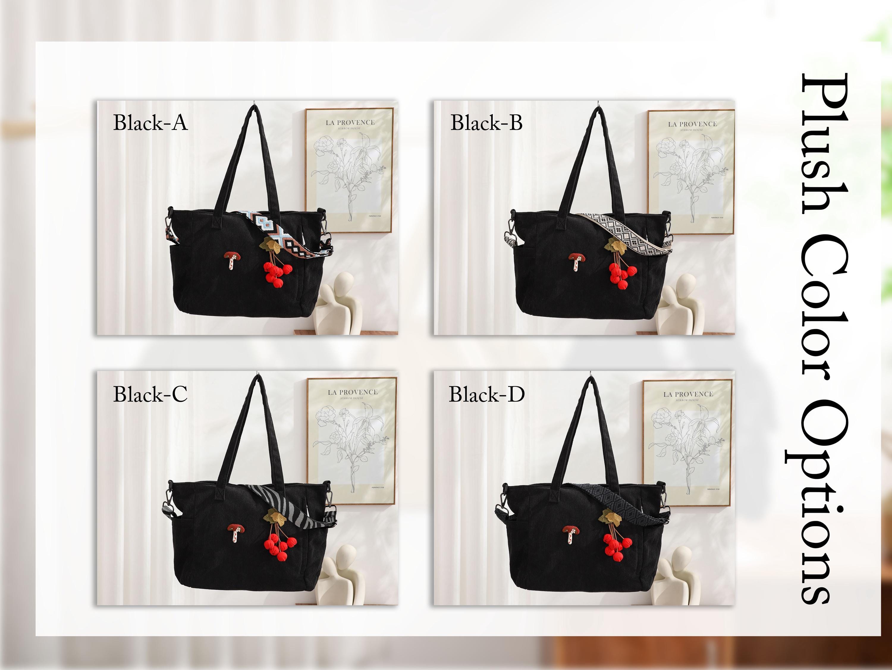Corduroy Tote Bag, Adjustable Strap, Zipper Close, Everyday Travel Handbag view 10