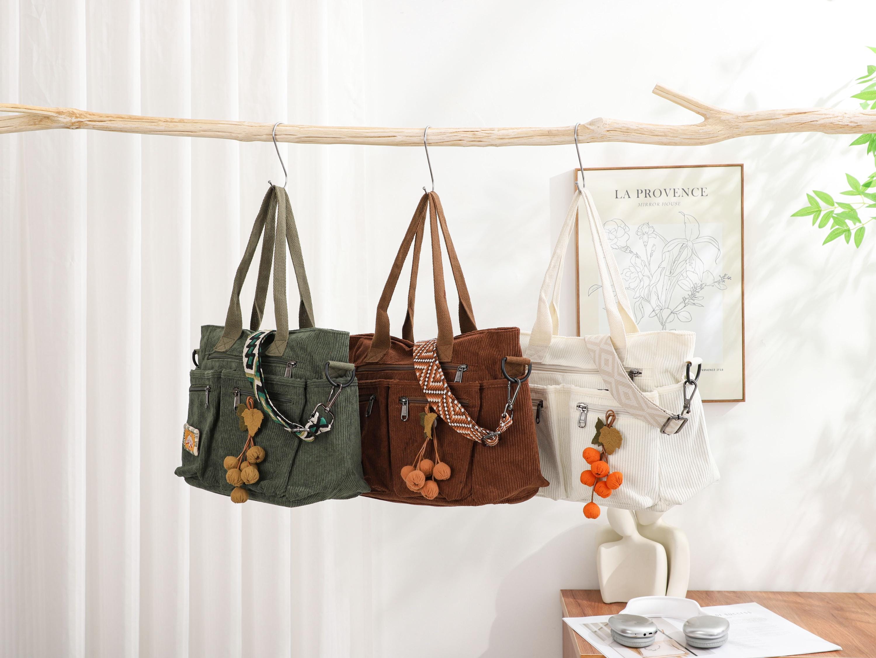 Retro Style, Interior Pocket, Large Crossbody Bag, Women's Shoulder Bag, Corduroy Tote, Travel Bag