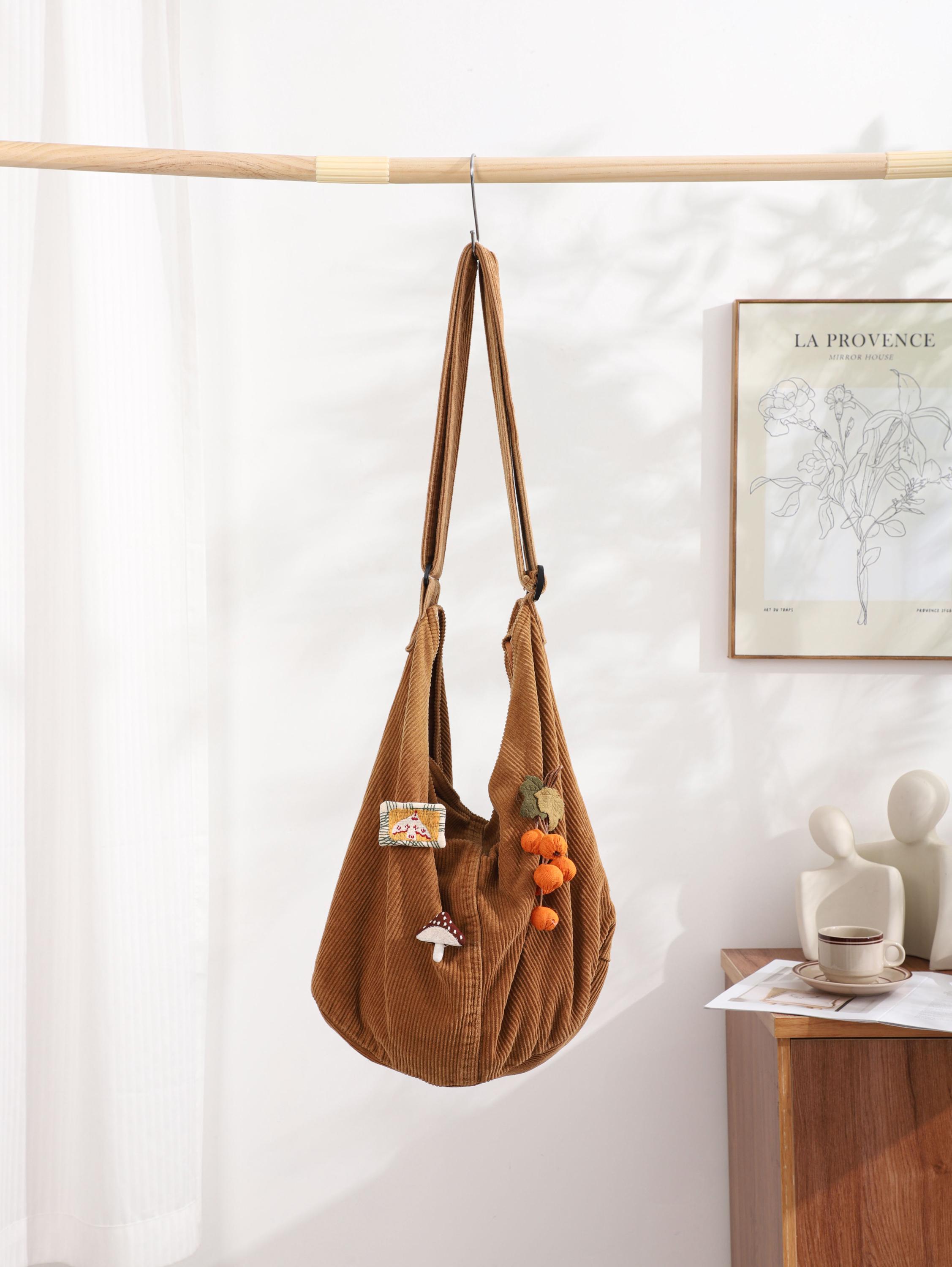 Corduroy Tote Bag, Adjustable Strap, Zipper Pockets, Women Shoulder Bag view 11