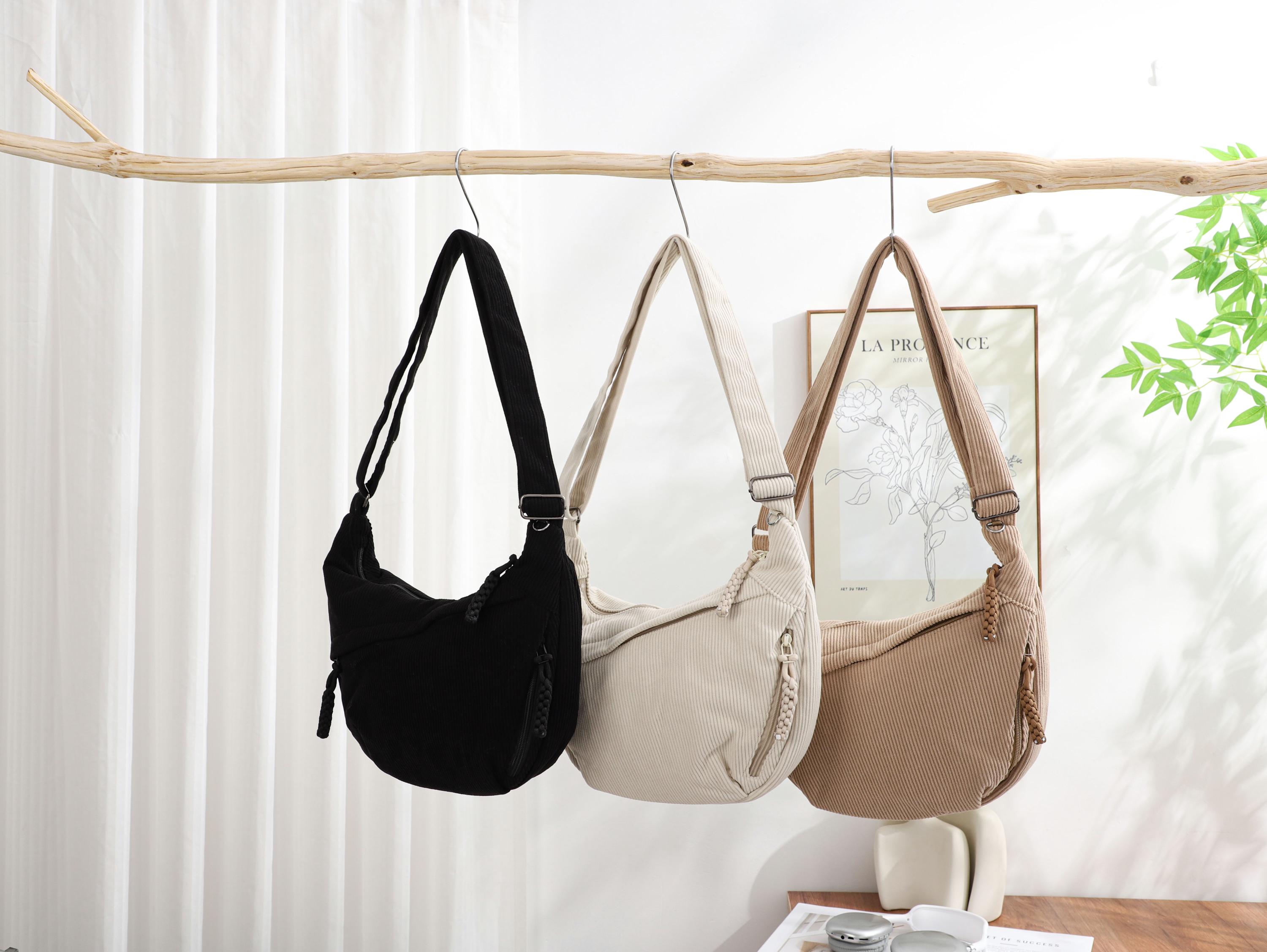 Minimalist Casual Corduroy Hobo Bag, Personalized Crossbody Bag, Lightweight Shoulder Bag, Travel Crossbody Bag With Adjustable Strap view 13