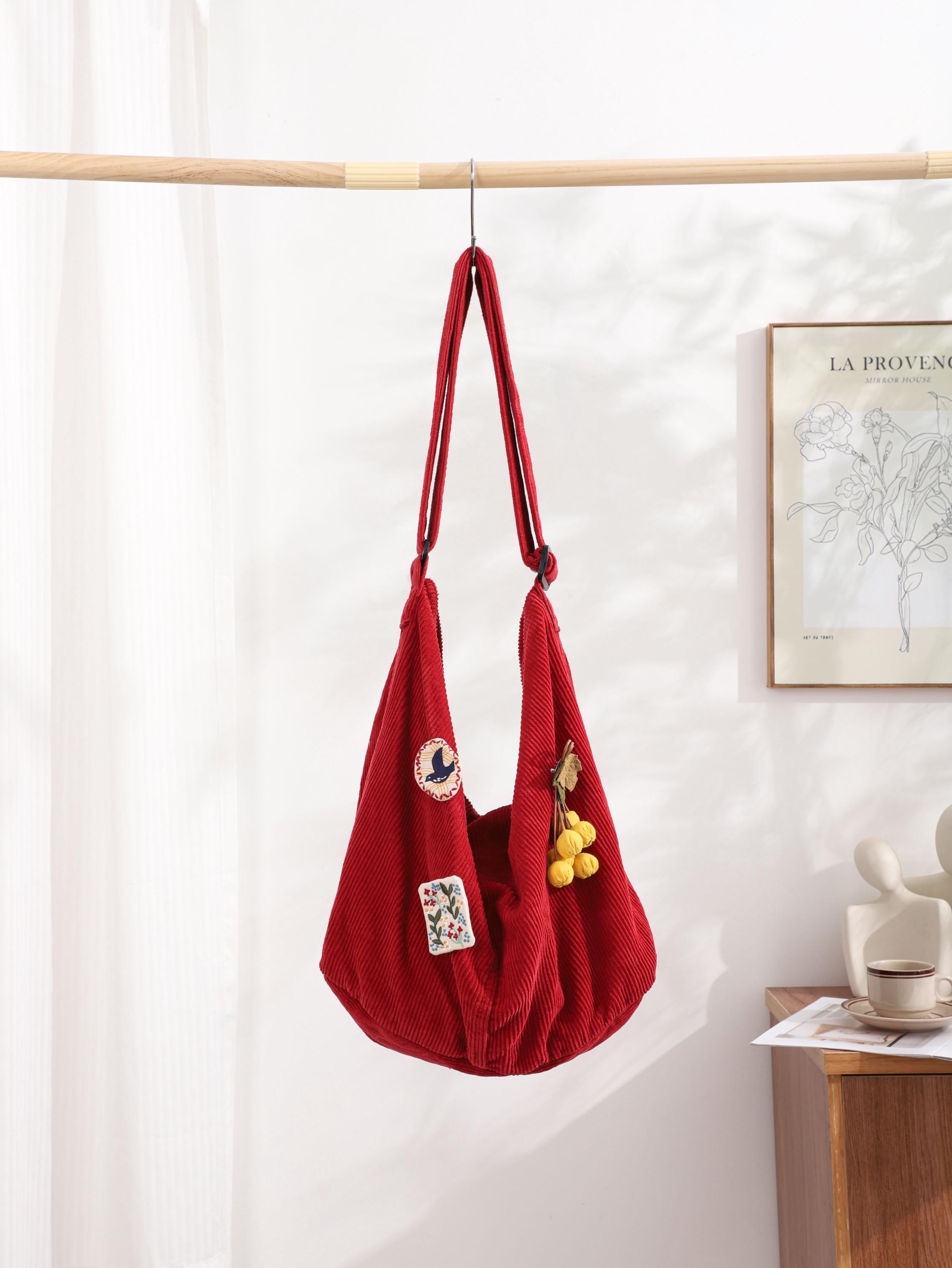 Corduroy Tote Bag, Adjustable Strap, Zipper Pockets, Women Shoulder Bag view 13