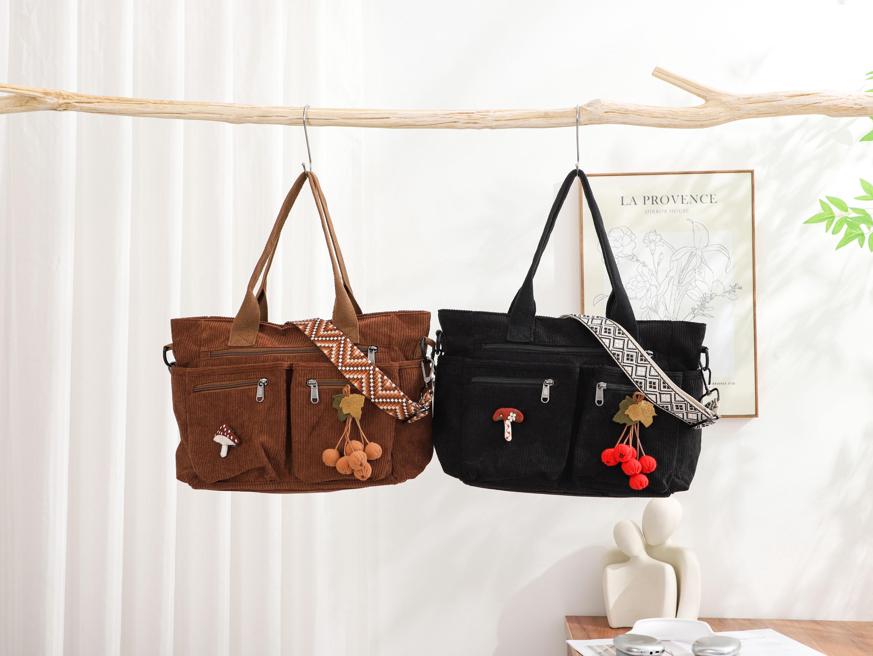 Corduroy Crossbody Bag, Women's Tote, Commuter Travel Shoulder Bag view 3