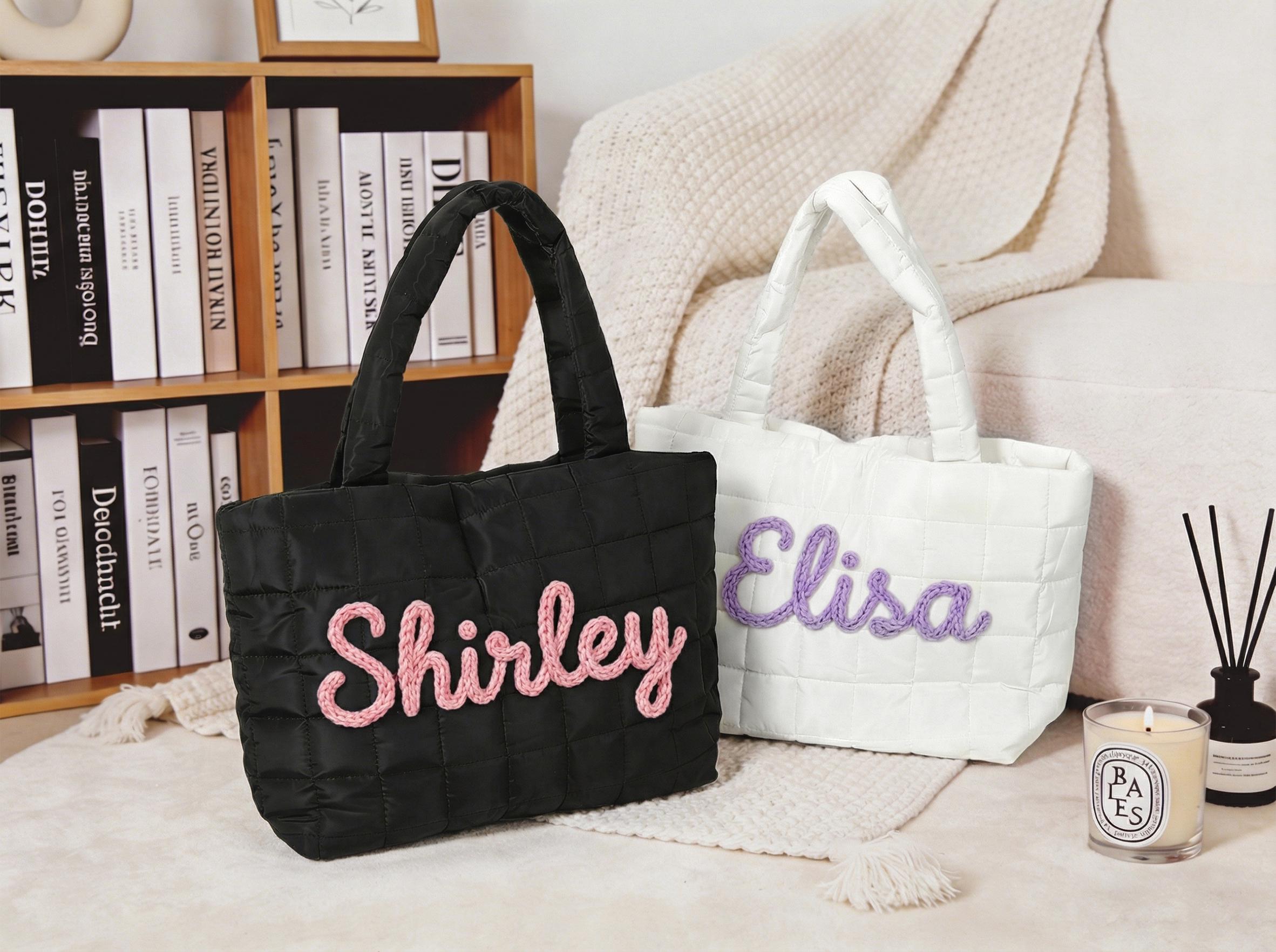 Personalized Quilted Nylon Tote Bag, Custom Monogram Beach Bag view 5
