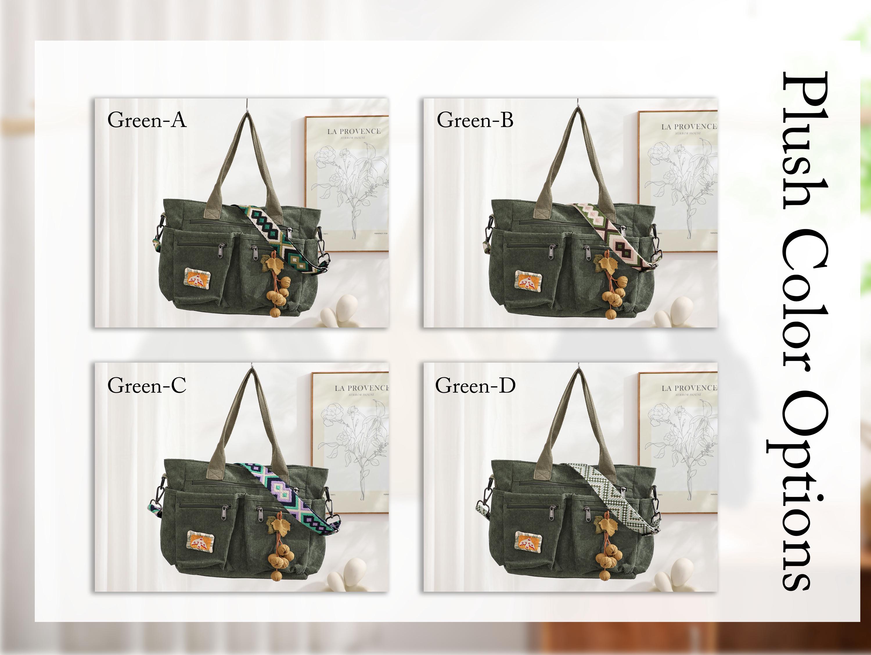 Corduroy Crossbody Bag, Women's Tote, Commuter Travel Shoulder Bag view 7