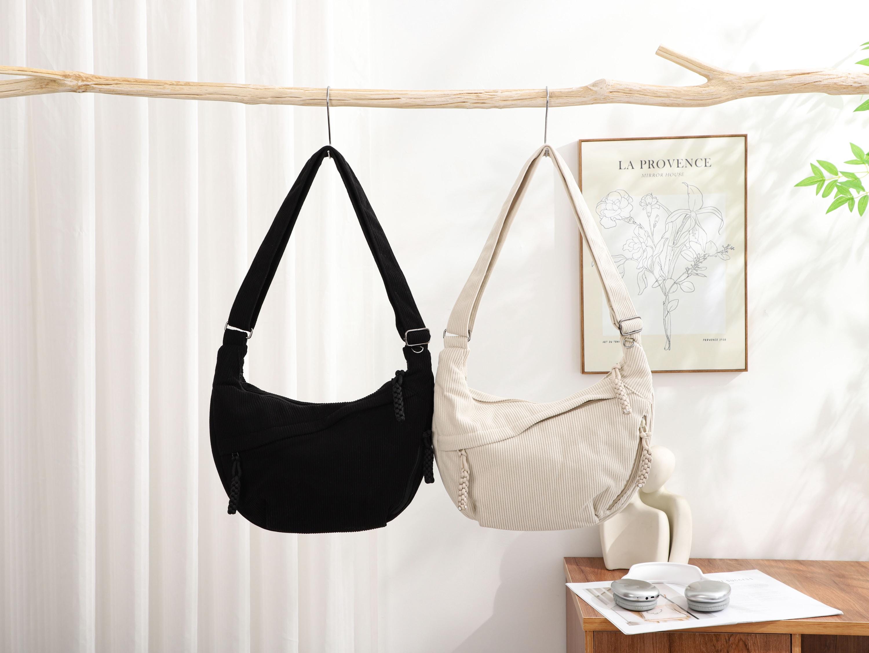 Minimalist Casual Corduroy Hobo Bag, Personalized Crossbody Bag, Lightweight Shoulder Bag, Travel Crossbody Bag With Adjustable Strap view 12