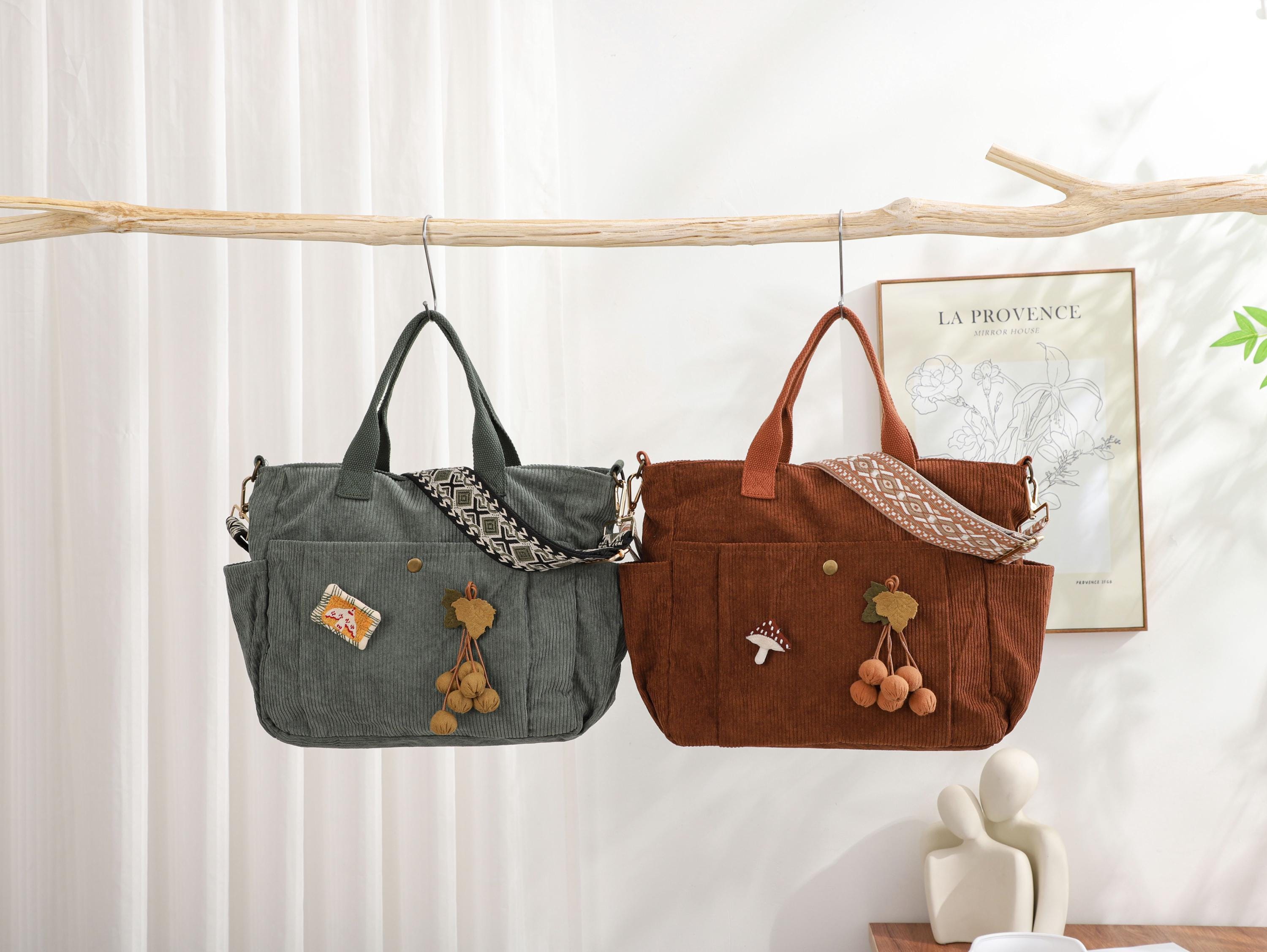 Corduroy Tote Bag, Crossbody Bag With Adjustable Strap and Zipper Closure, Multiple Colors, Goft for Her