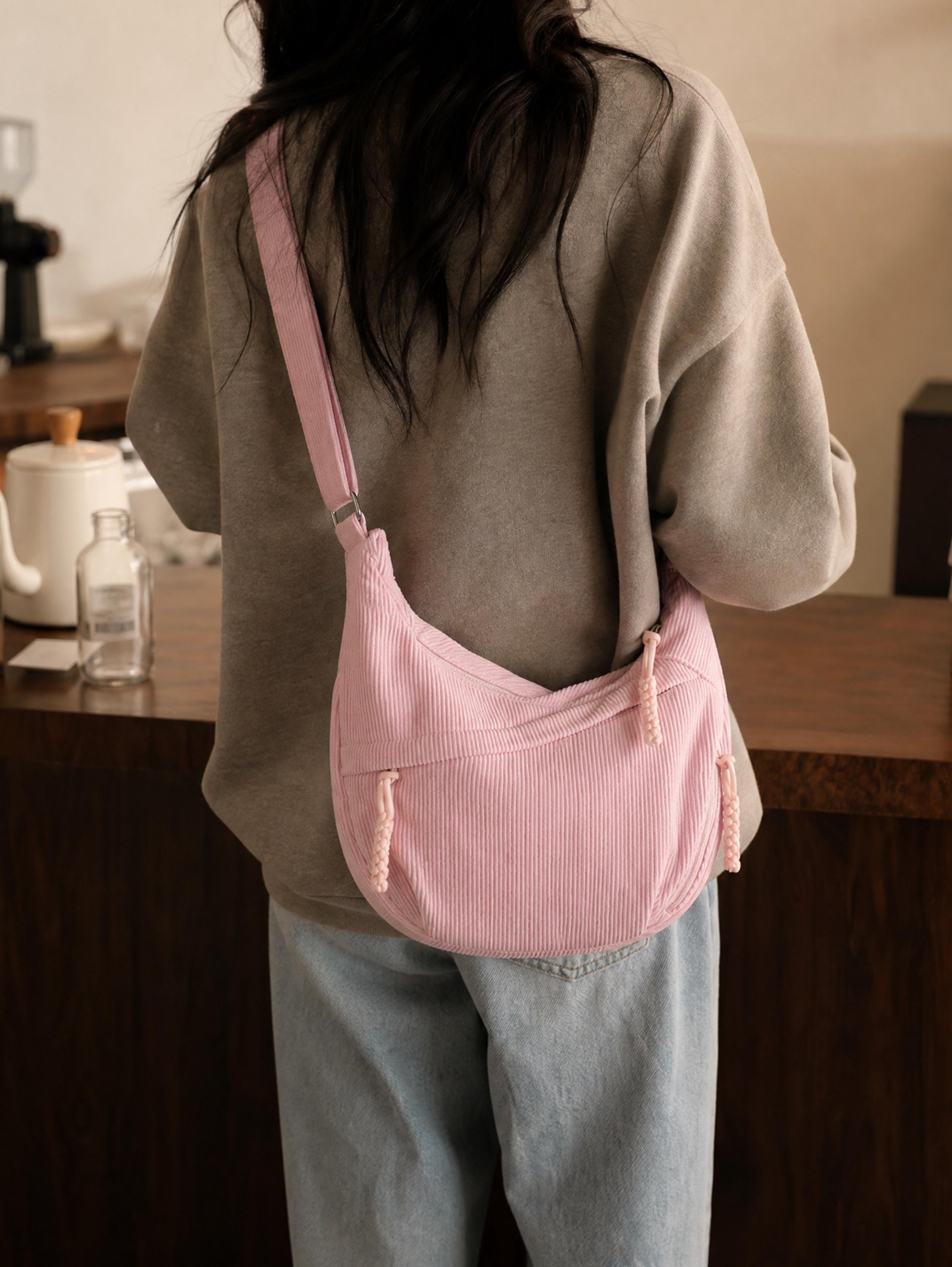 Minimalist Casual Corduroy Hobo Bag, Personalized Crossbody Bag, Lightweight Shoulder Bag, Travel Crossbody Bag With Adjustable Strap