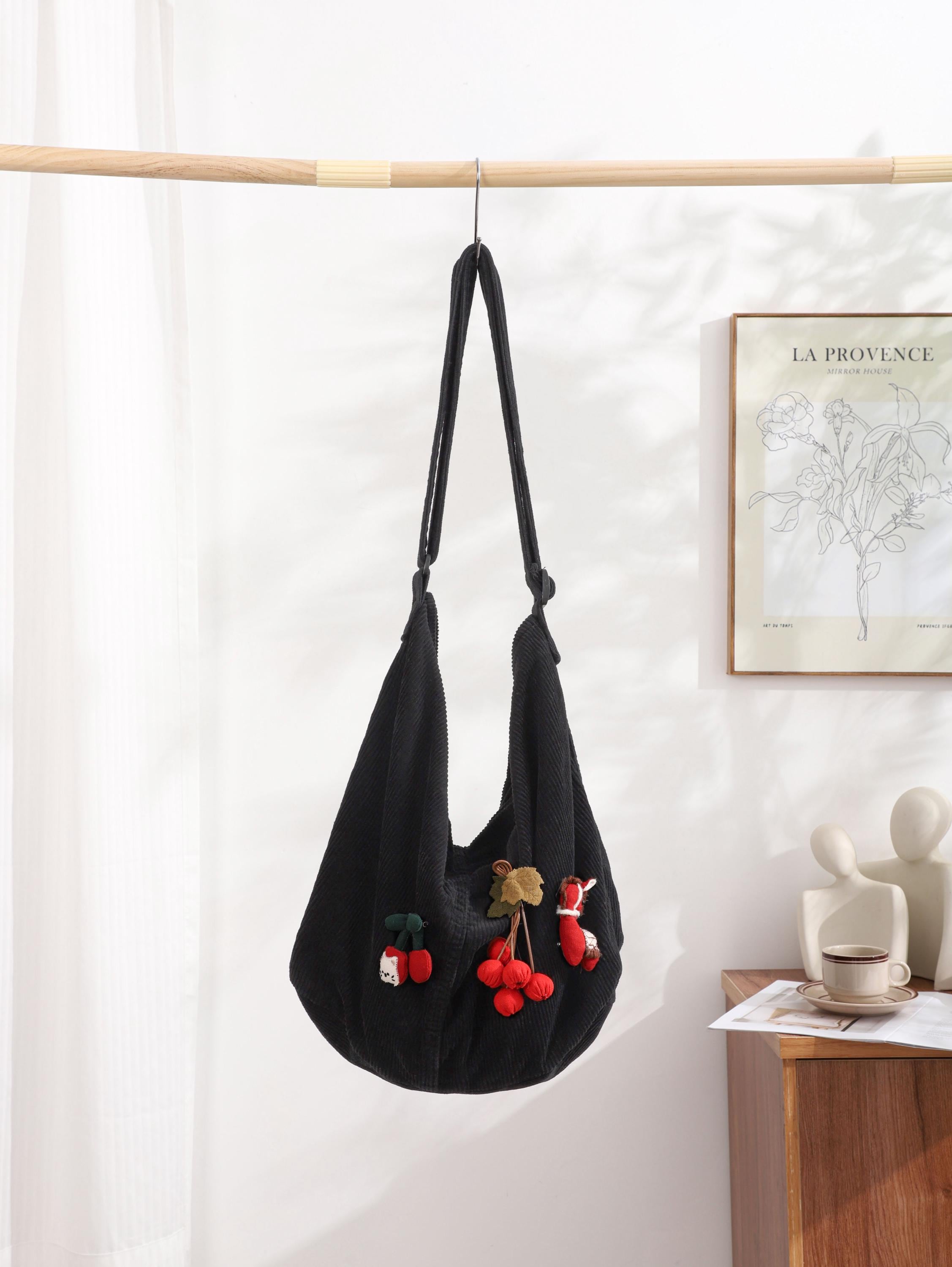 Corduroy Tote Bag, Adjustable Strap, Zipper Pockets, Women Shoulder Bag view 10