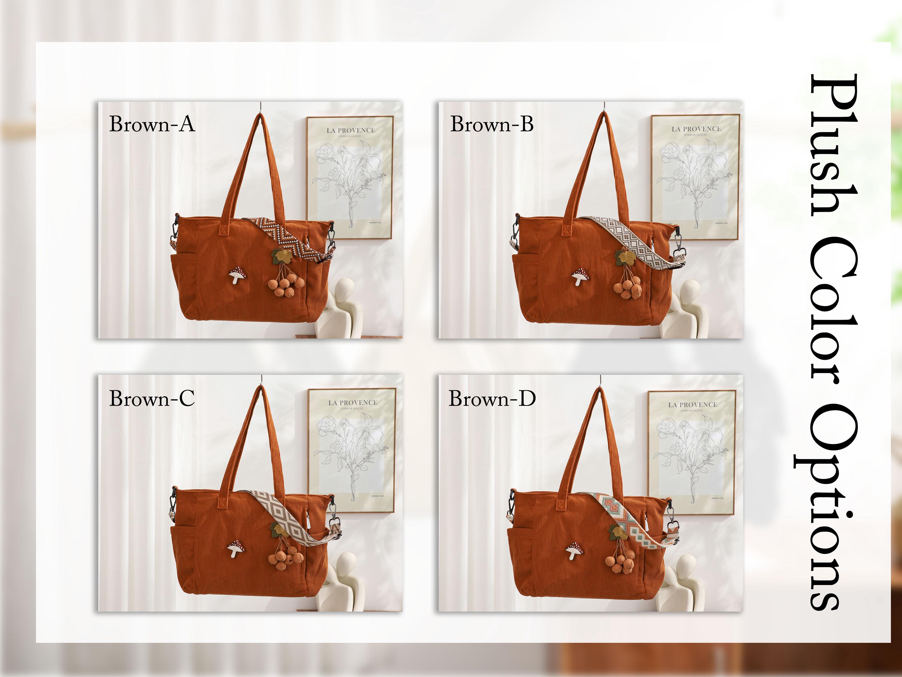 Corduroy Tote Bag, Adjustable Strap, Zipper Close, Everyday Travel Handbag view 11