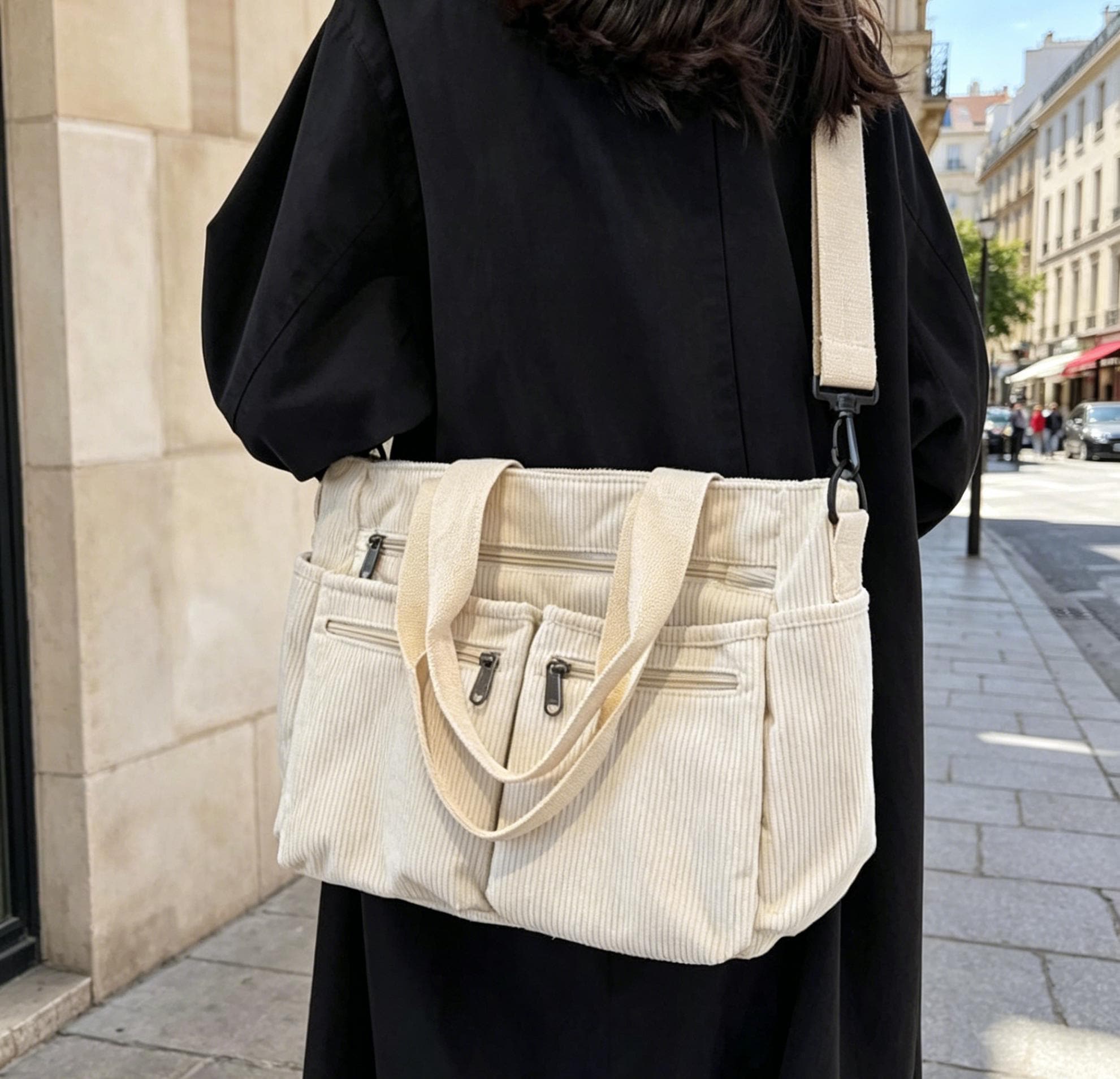Retro Style, Interior Pocket, Large Crossbody Bag, Women's Shoulder Bag, Corduroy Tote, Travel Bag view 12
