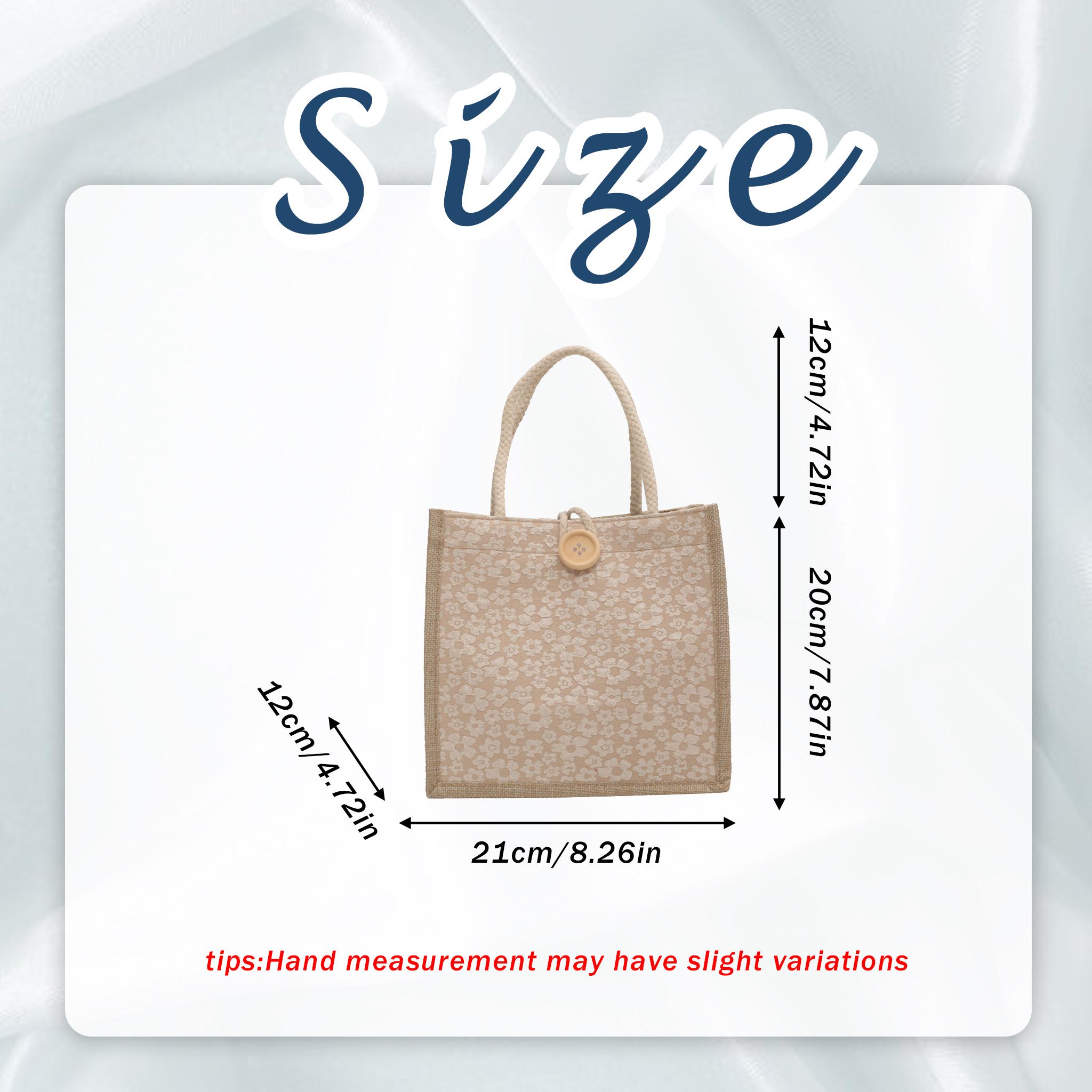 Floral Jute Handbag for Women, Spring Jute Tote With Wooden Button, Small Burlap Lunch Bag, Rustic Wooden Button Handbag, Mothers Day Gift view 4