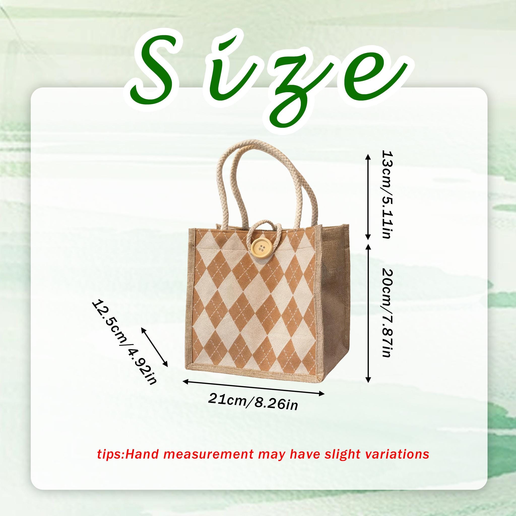 Small Argyle Tote Bag | Woven Jute Mini Handbag | Preppy Plaid Lunch Purse | Vintage Top Handle Bag | Casual Summer Accessory Gift for Her view 9