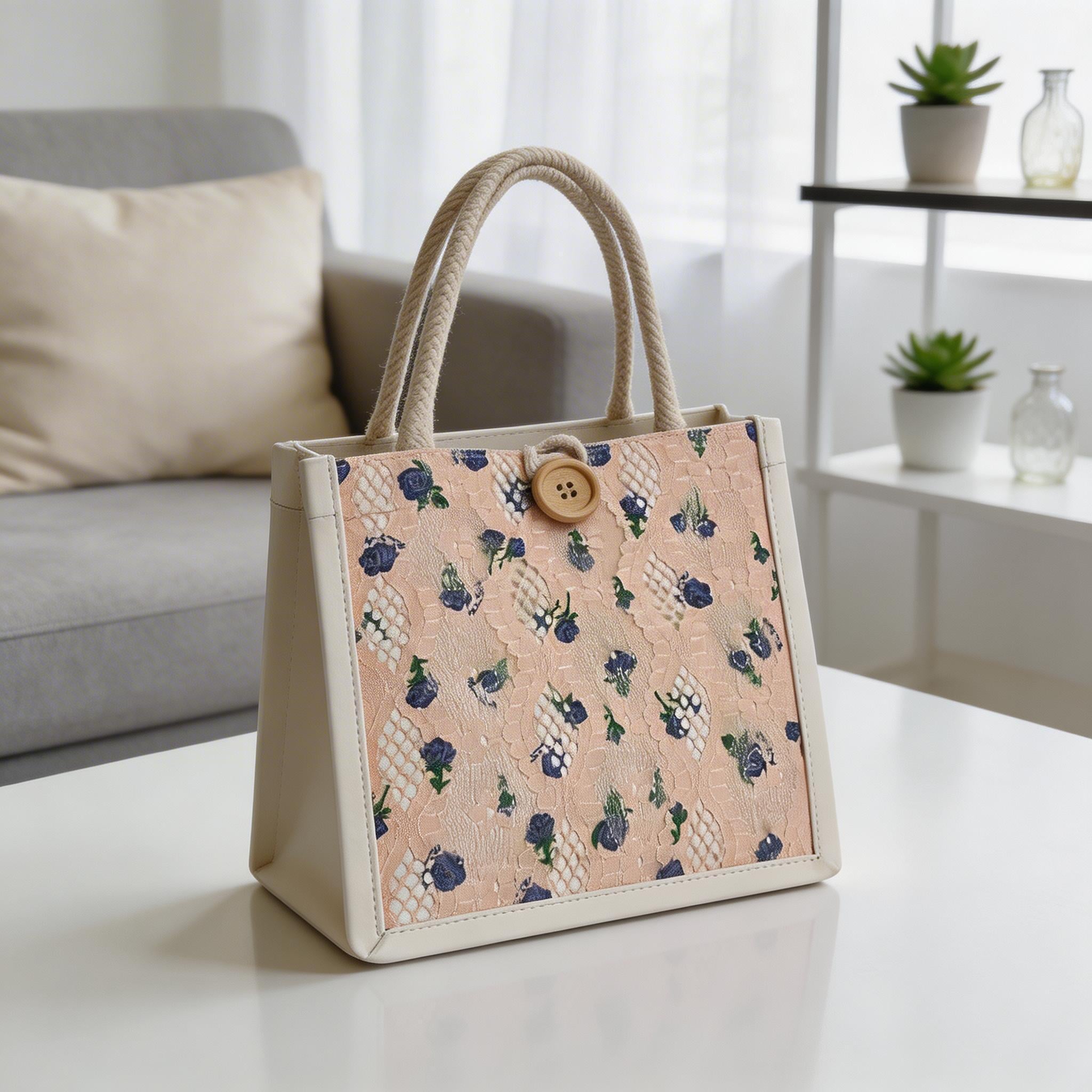 Floral Lace Vegan Leather Tote, Small Structured Handbag, PU Leather Handbag, Cute Lunch Box, Mothers Day Gift view 6