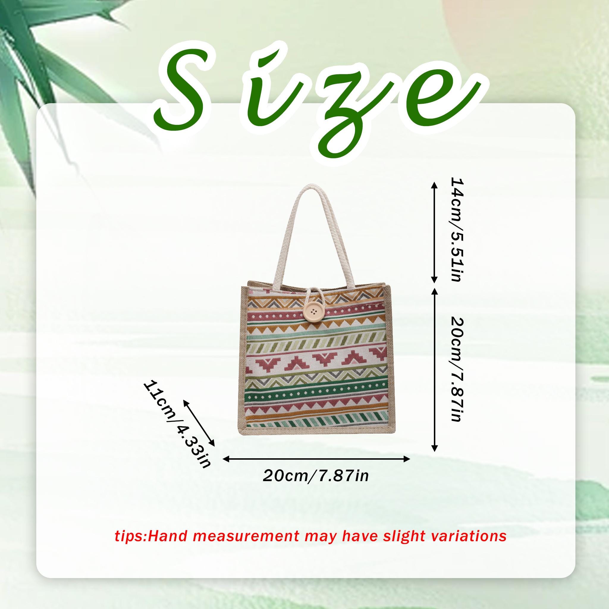 Boho Aztec Mini Tote, Woven Jute Handbag With Button, Everyday Reusable Lunch Bag, Cute Top Handle Purse, Mothers Day Gift for Mom view 6