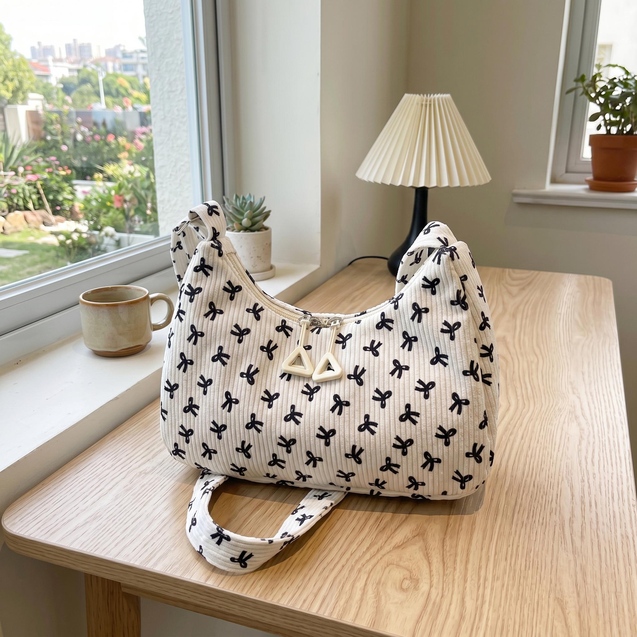 Cute Corduroy Shoulder Bag, Cherry Strawberry Print Hobo Bag, Retro Small Crossbody Bag, Y2K Aesthetic Purse for Women view 10
