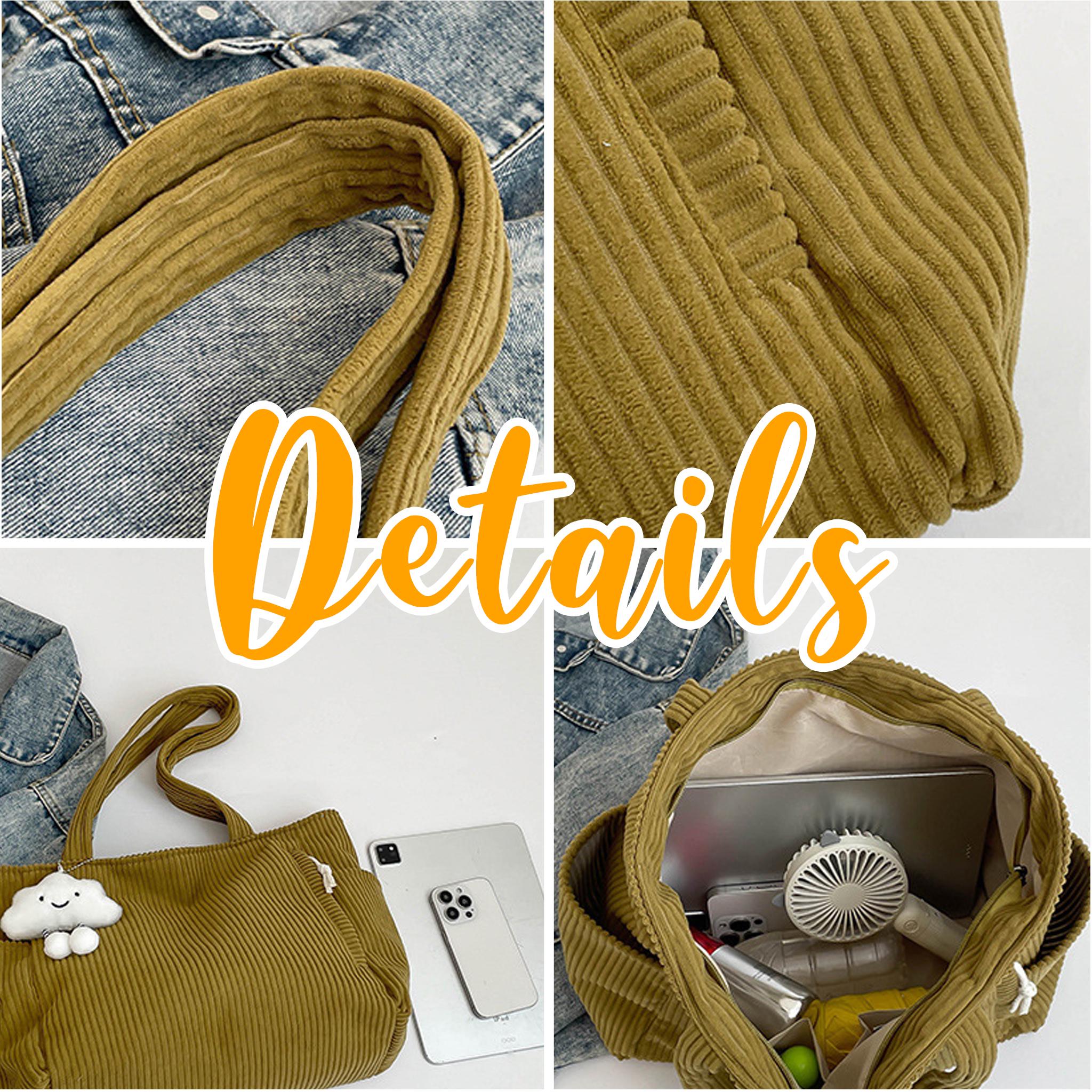 Soft Corduroy Shoulder Tote, Multi-pocket Large Handbag, Retro Daily Tote Bag, Perfect for School Work & Travel, Cute Cloud Accessory view 5