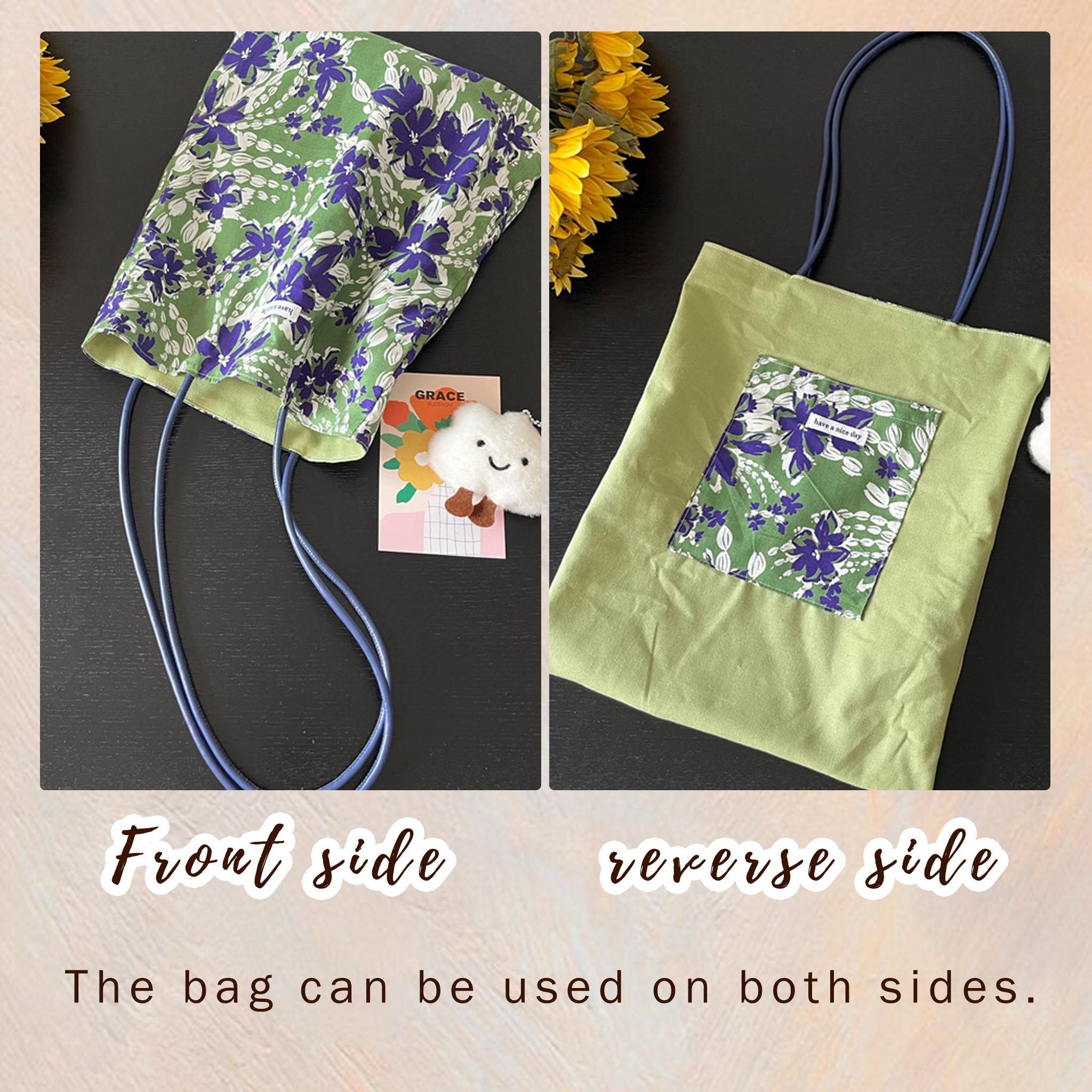 Reversible Floral Tote Bag Slouchy Cotton Canvas Shoulder Purse Two Way Minimalist Bag Aesthetic Everyday Commuter Handbag,gift for Her view 6