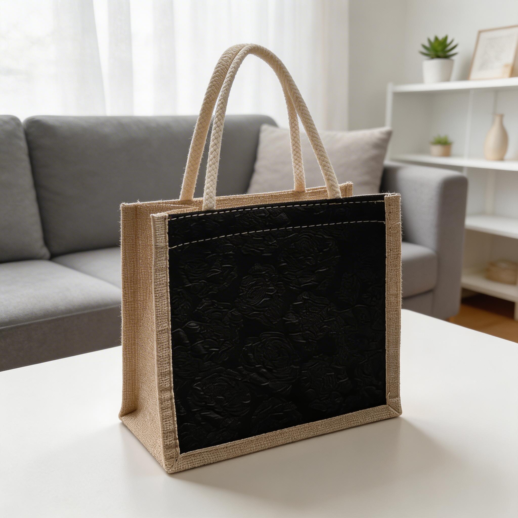 Small Burlap Tote Bag for Women Textured Floral Jacquard Handbag Eco Friendly Shopper Woven Market Purse Bridesmaid Proposal Gift Bag view 9