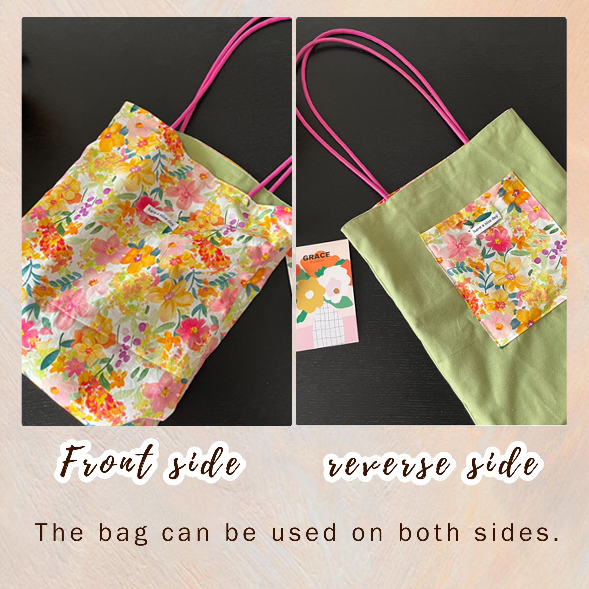 Large Floral Canvas Shoulder Bag, Perfect Work Tote, Cute Spring Gift for Her view 4